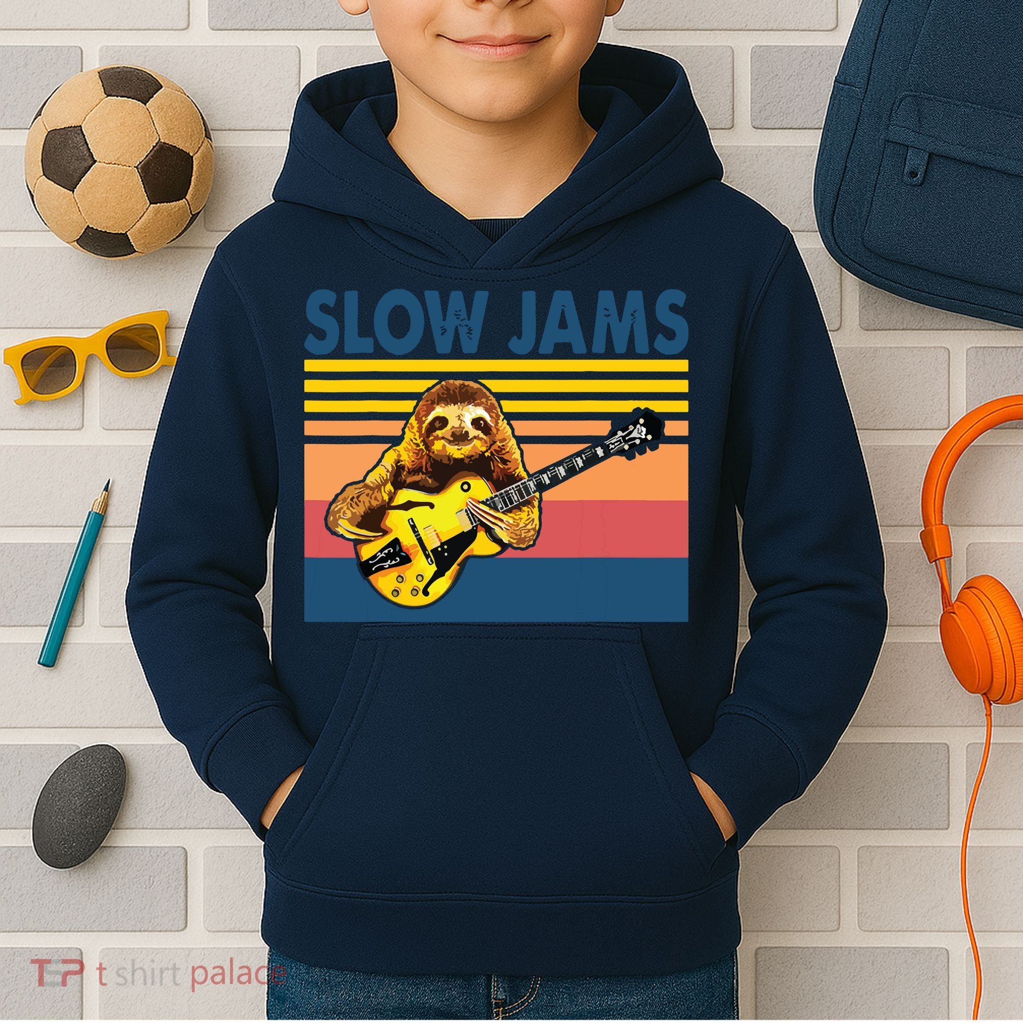 Slow Jams GUITAR Funny Sloth Play Guitar Kids Hoodie
