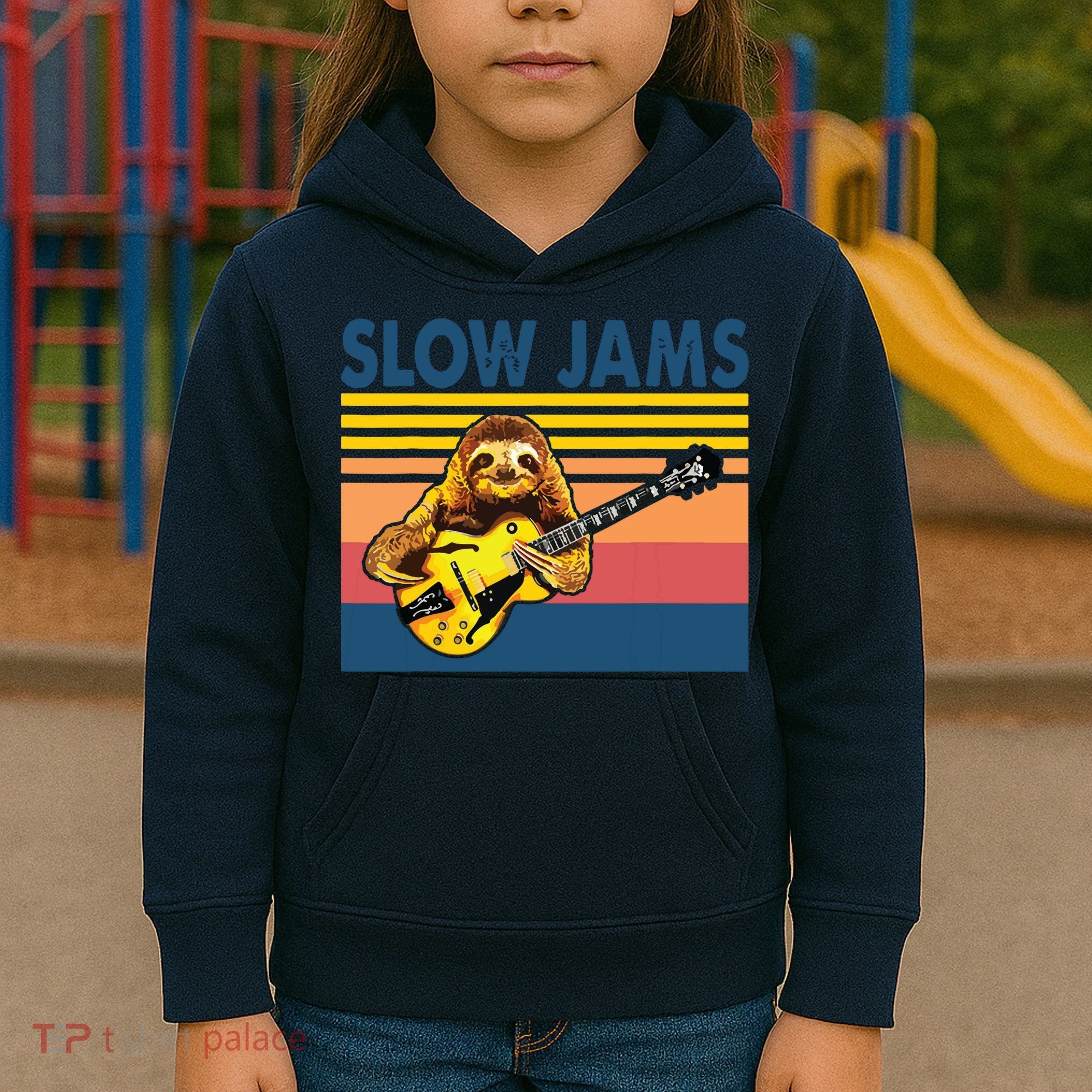 Slow Jams GUITAR Funny Sloth Play Guitar Kids Hoodie
