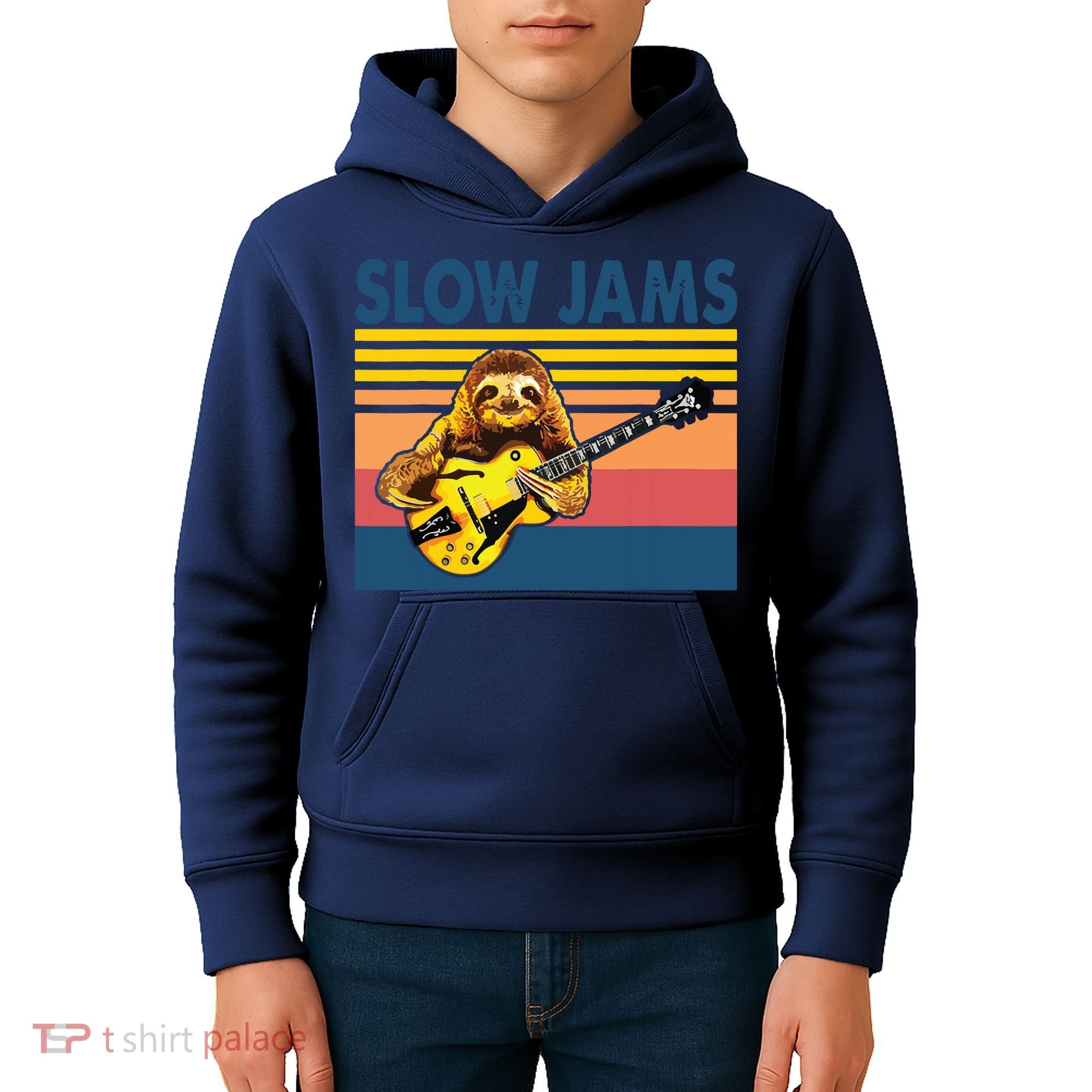 Slow Jams GUITAR Funny Sloth Play Guitar Kids Hoodie