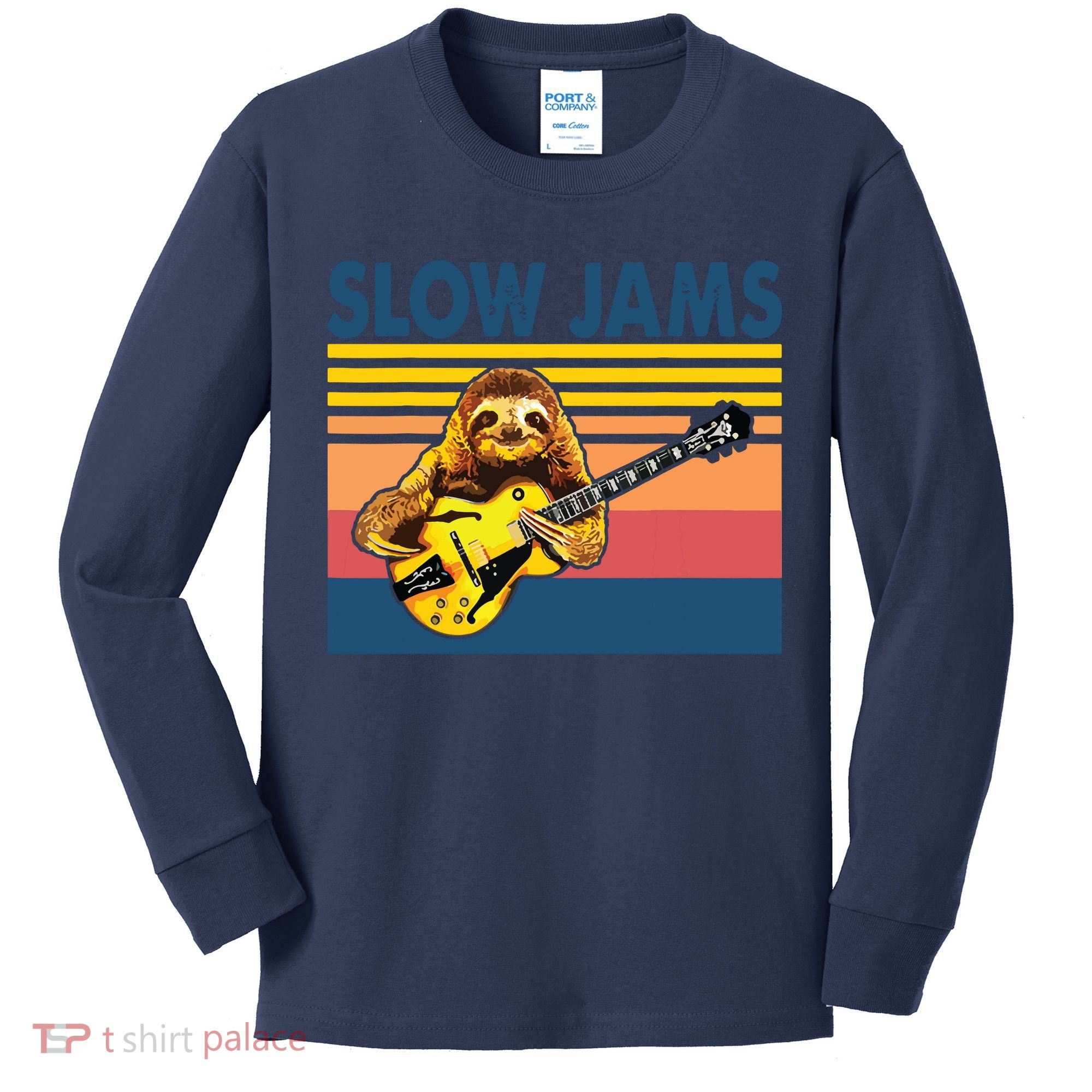 Slow Jams GUITAR Funny Sloth Play Guitar Kids Long Sleeve Shirt