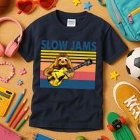 Slow Jams GUITAR Funny Sloth Play Guitar Kids T-Shirt thumb 3