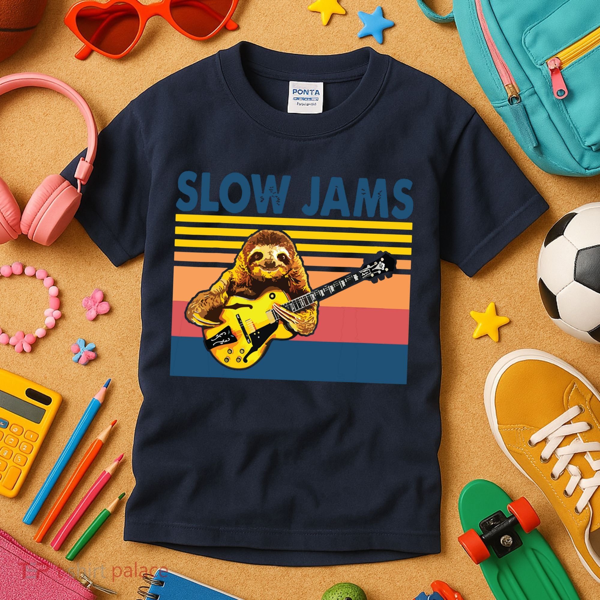 Slow Jams GUITAR Funny Sloth Play Guitar Kids T-Shirt