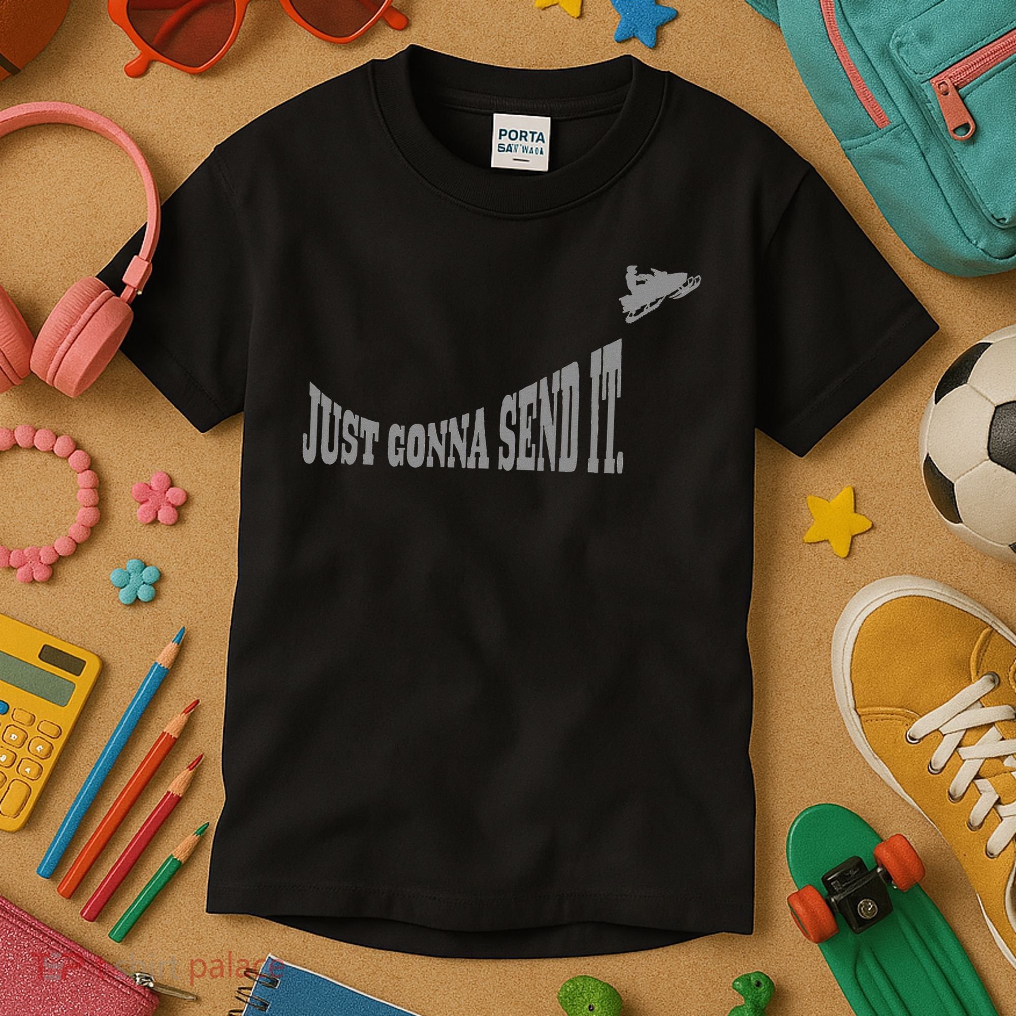 Snowmobile Just Gonna Send It Funny Sled Snowmobiling Gift Kids T-Shirt