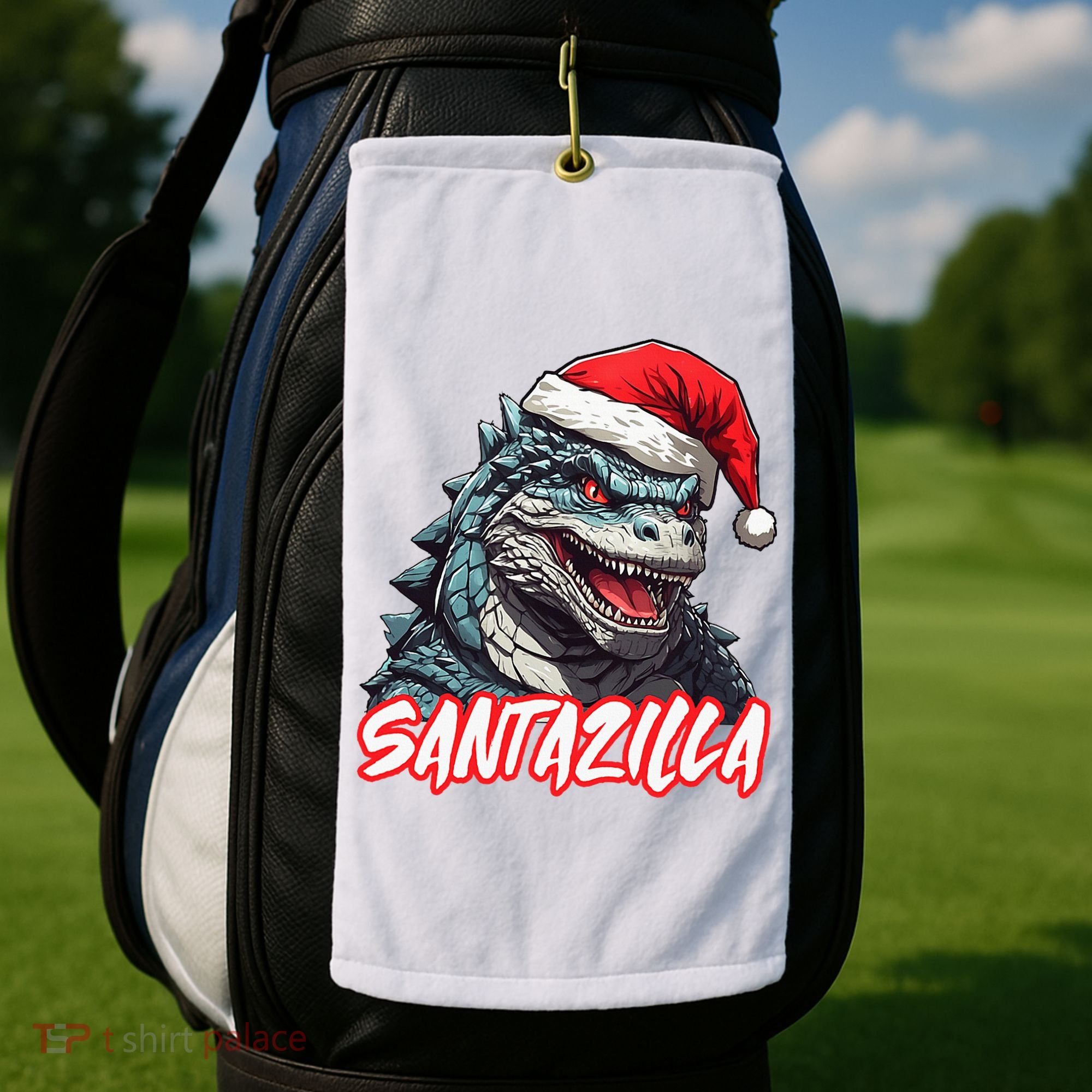 Santazilla Japanese Monster Kaiju Christmas Golf Towel