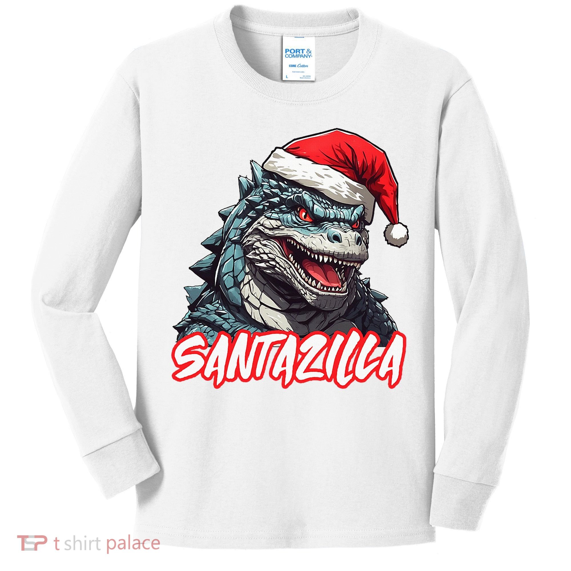 Santazilla Japanese Monster Kaiju Christmas Kids Long Sleeve Shirt