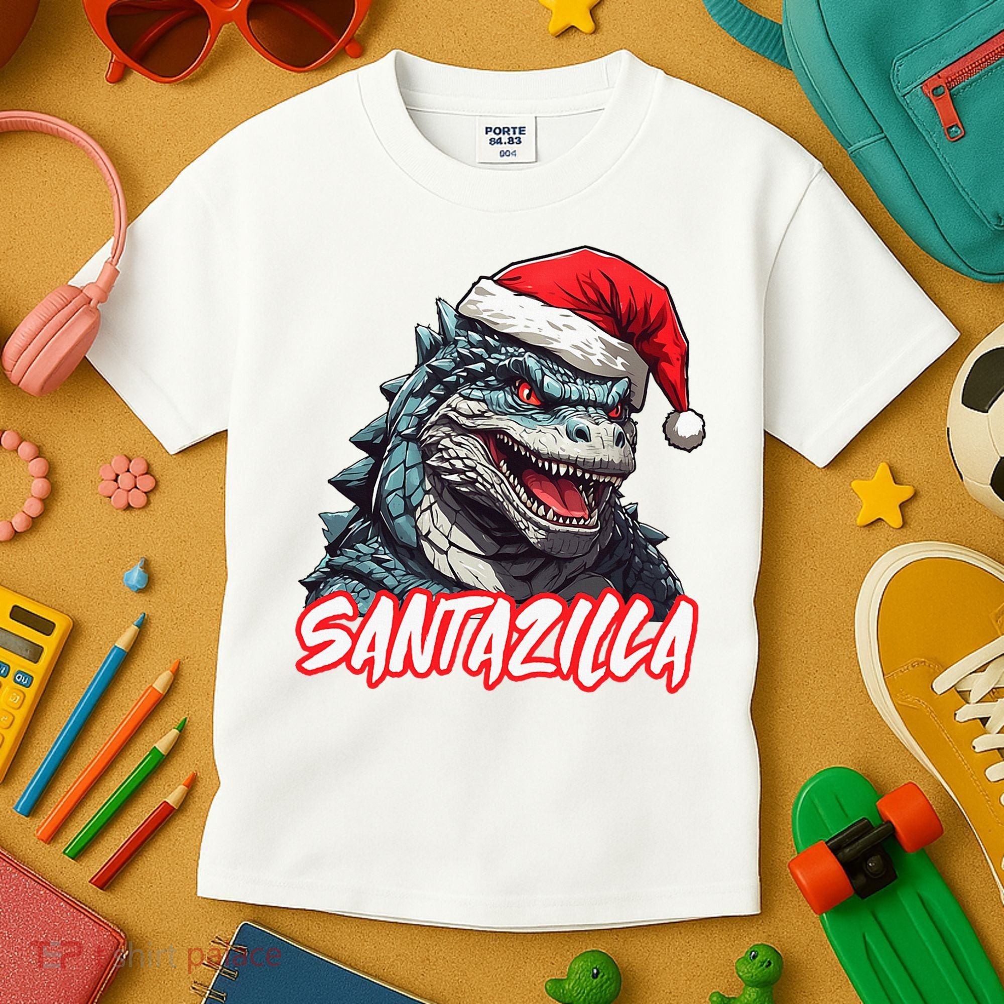 Santazilla Japanese Monster Kaiju Christmas Kids T-Shirt