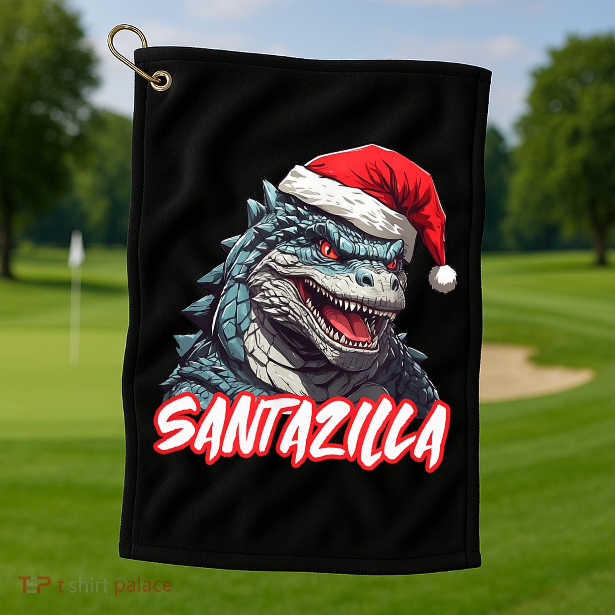 Santazilla Japanese Monster Kaiju Christmas Golf Towel