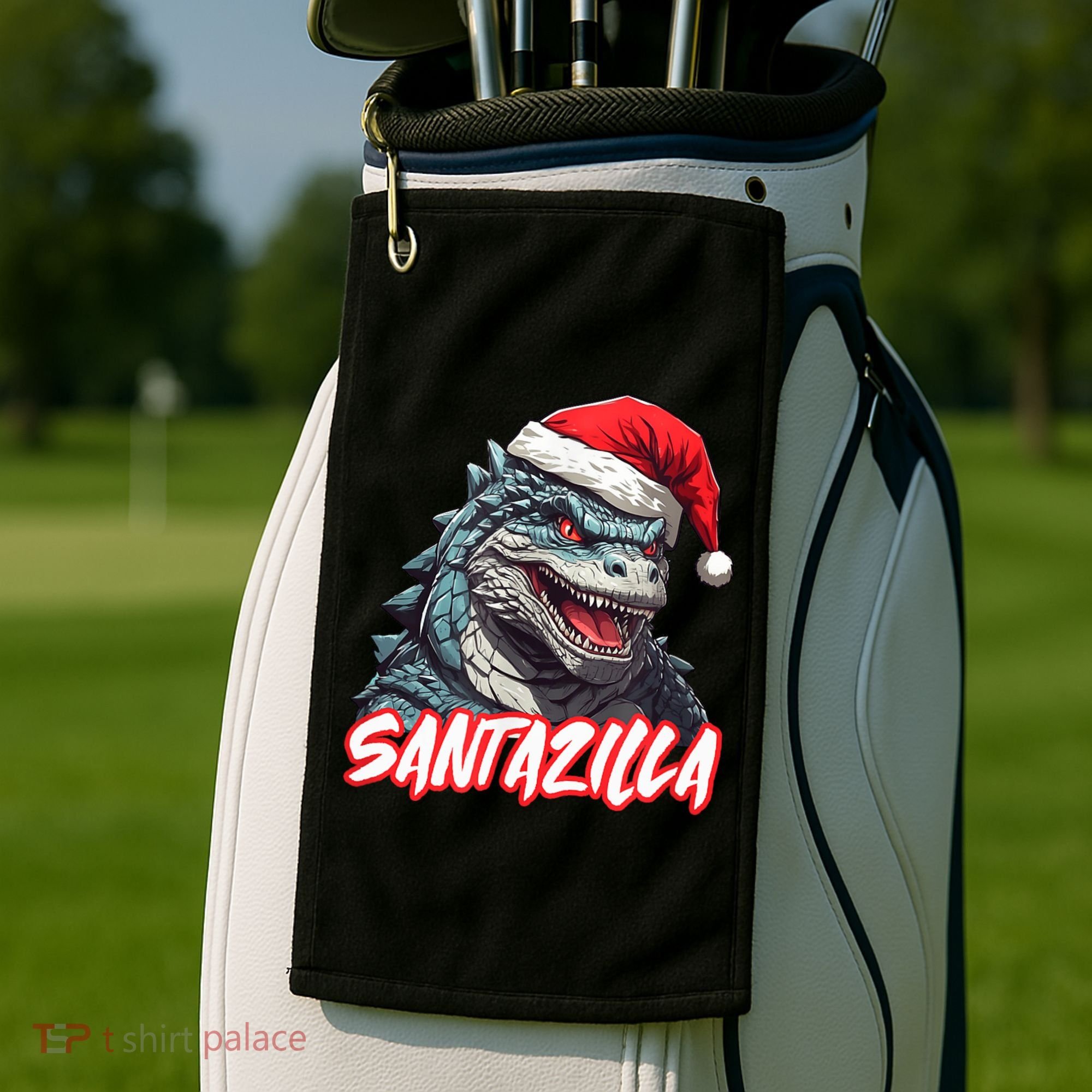 Santazilla Japanese Monster Kaiju Christmas Golf Towel