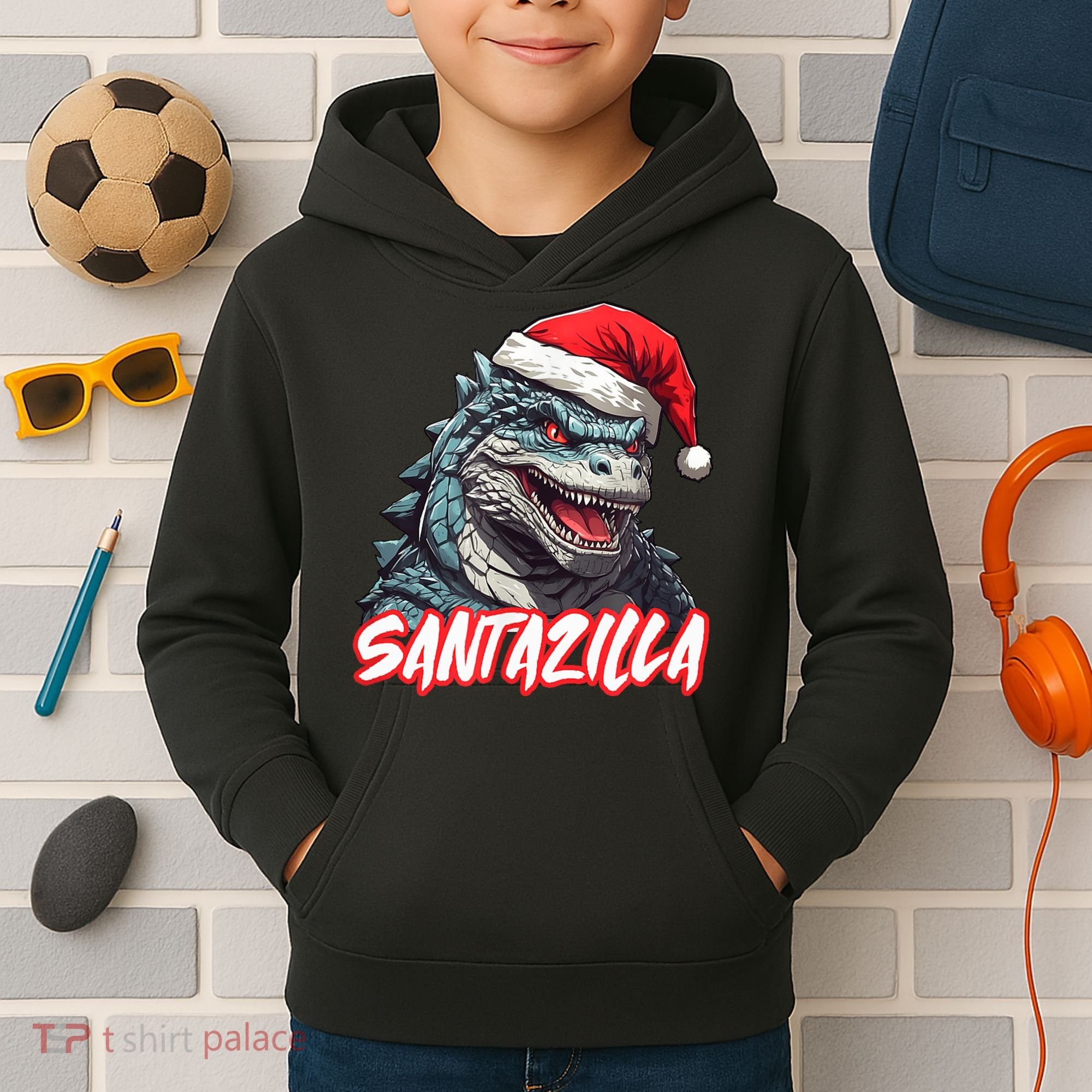 Santazilla Japanese Monster Kaiju Christmas Kids Hoodie
