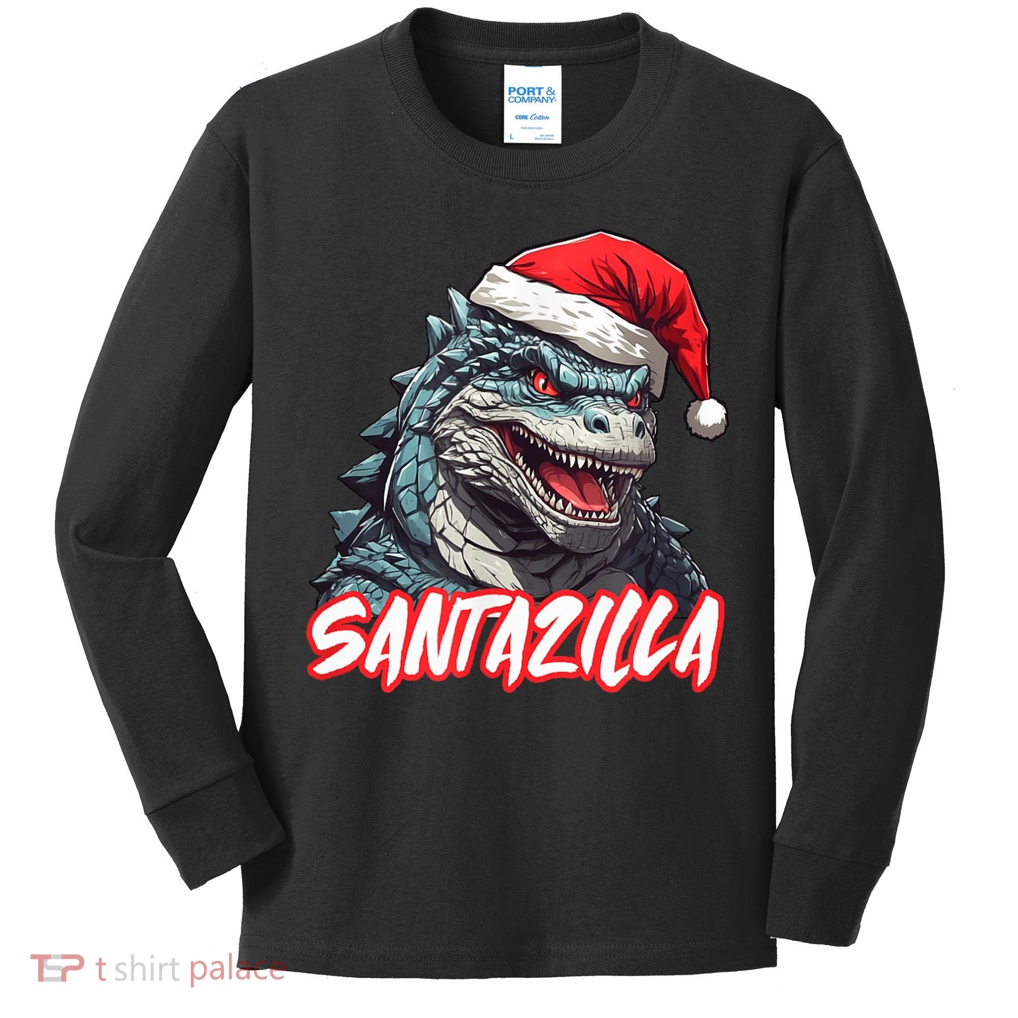 Santazilla Japanese Monster Kaiju Christmas Kids Long Sleeve Shirt