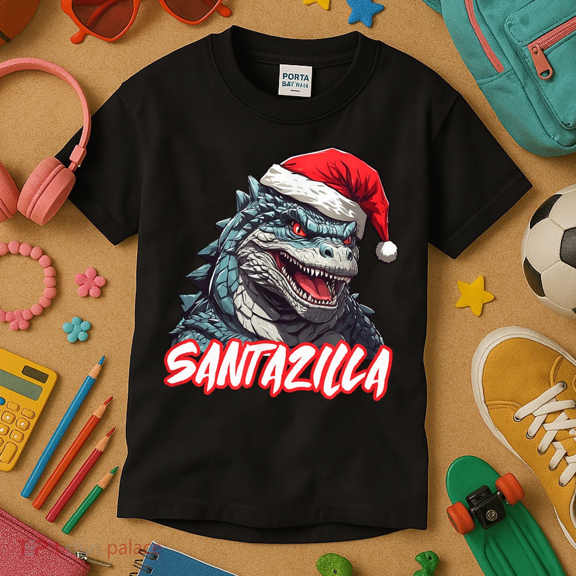 Santazilla Japanese Monster Kaiju Christmas Kids T-Shirt