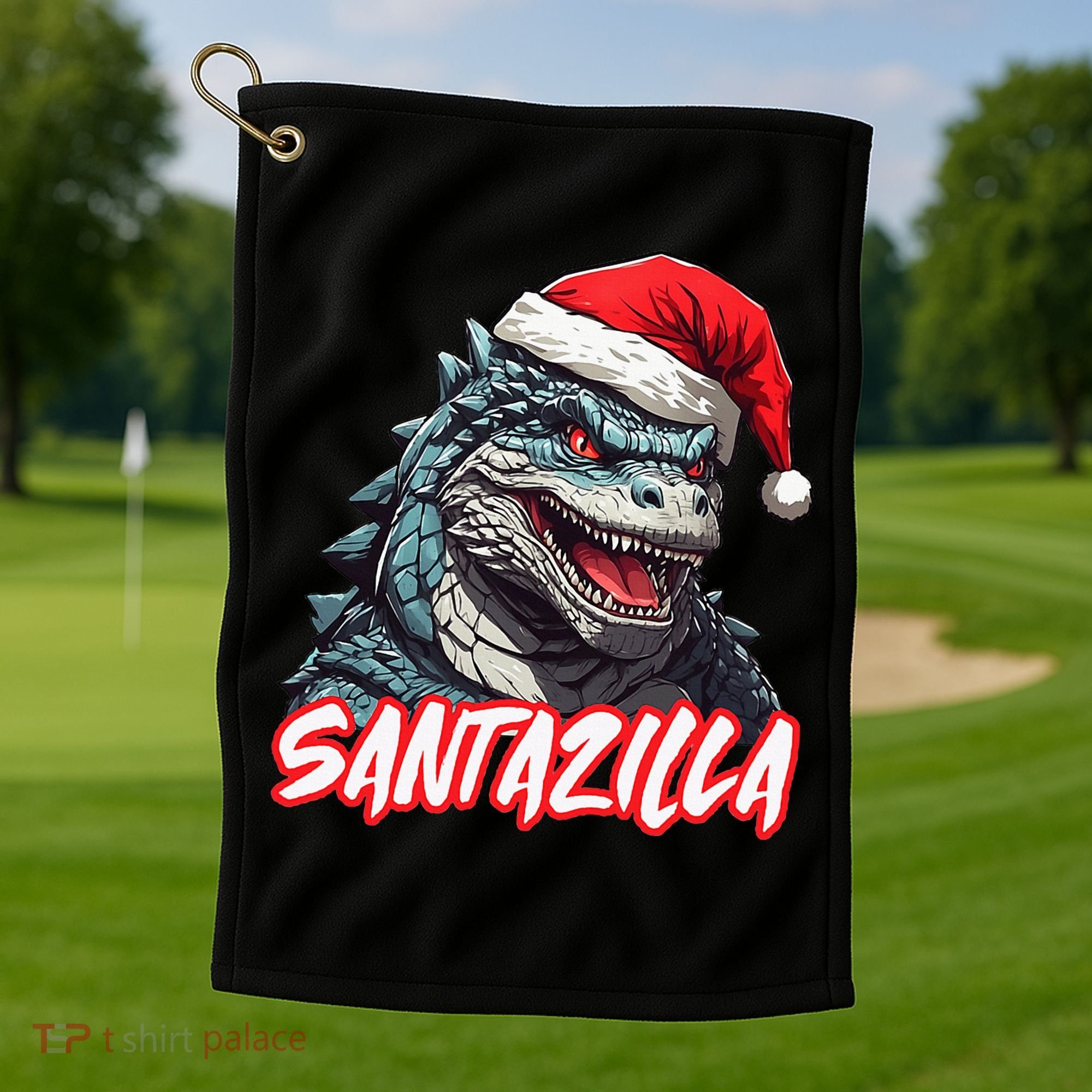 Santazilla Japanese Monster Kaiju Christmas Golf Towel