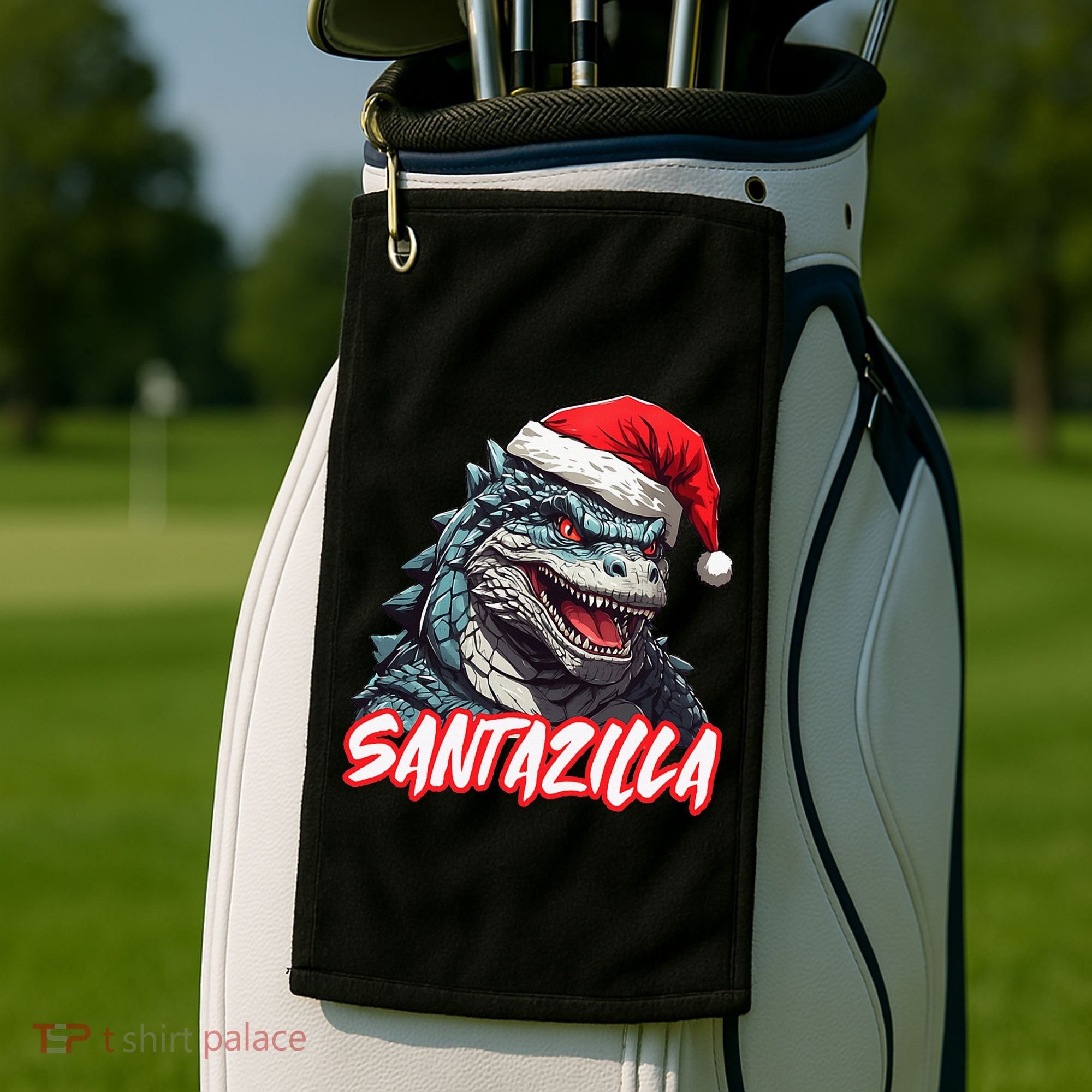 Santazilla Japanese Monster Kaiju Christmas Golf Towel