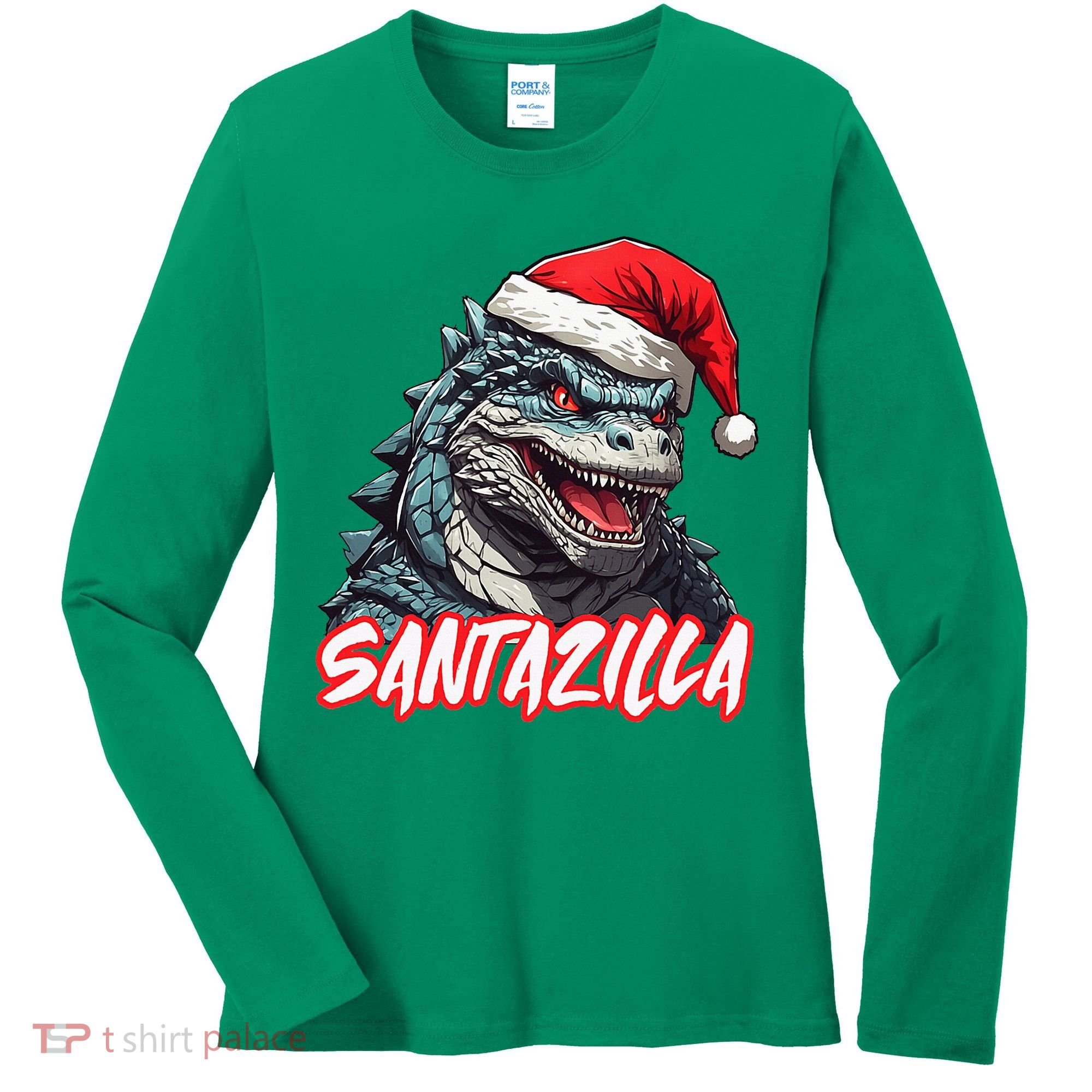 Santazilla Japanese Monster Kaiju Christmas Women's Long Sleeve Shirt