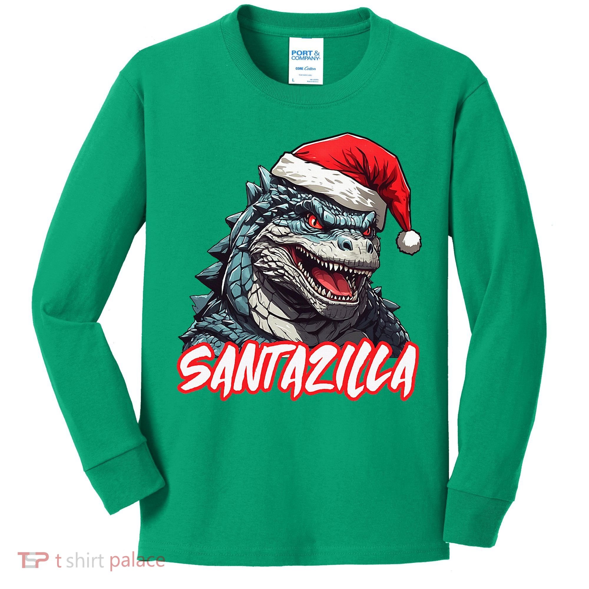 Santazilla Japanese Monster Kaiju Christmas Kids Long Sleeve Shirt