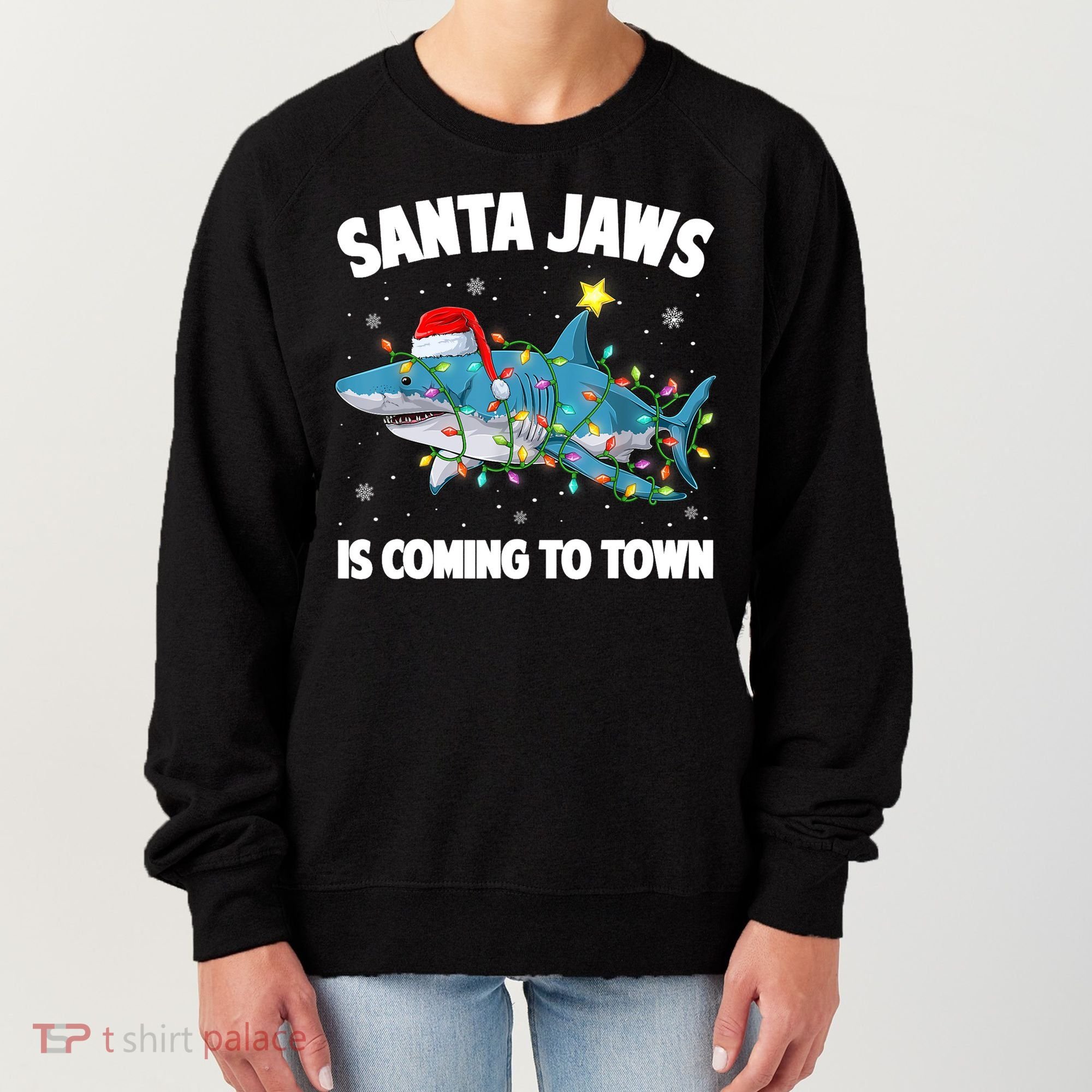 Santa Jaws Shark Christmas Lights Merry Sharkmas Xmas Boys TShirt Women's Sweatshirt