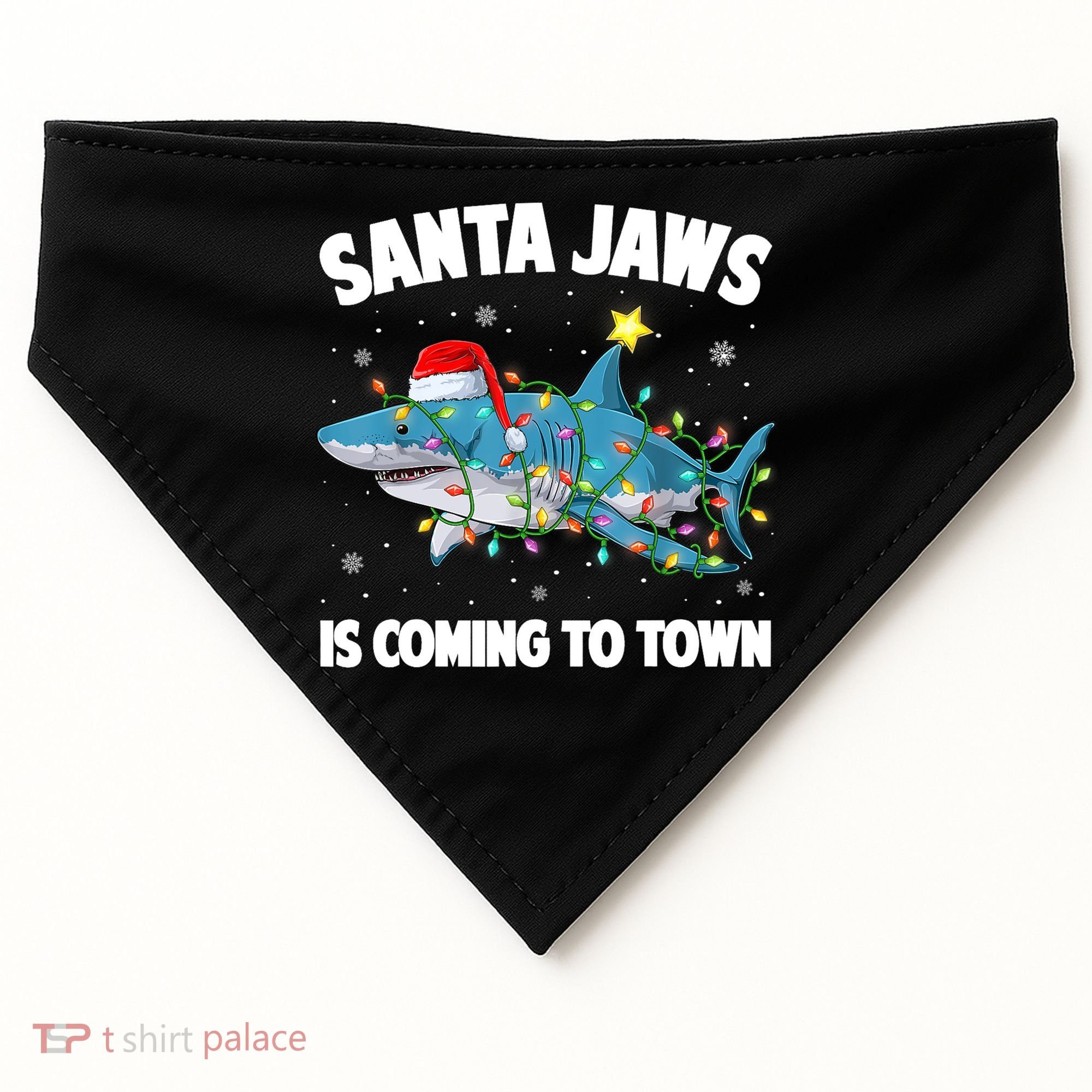 Santa Jaws Shark Christmas Lights Merry Sharkmas Xmas Boys TShirt USA-Made Doggie Bandana