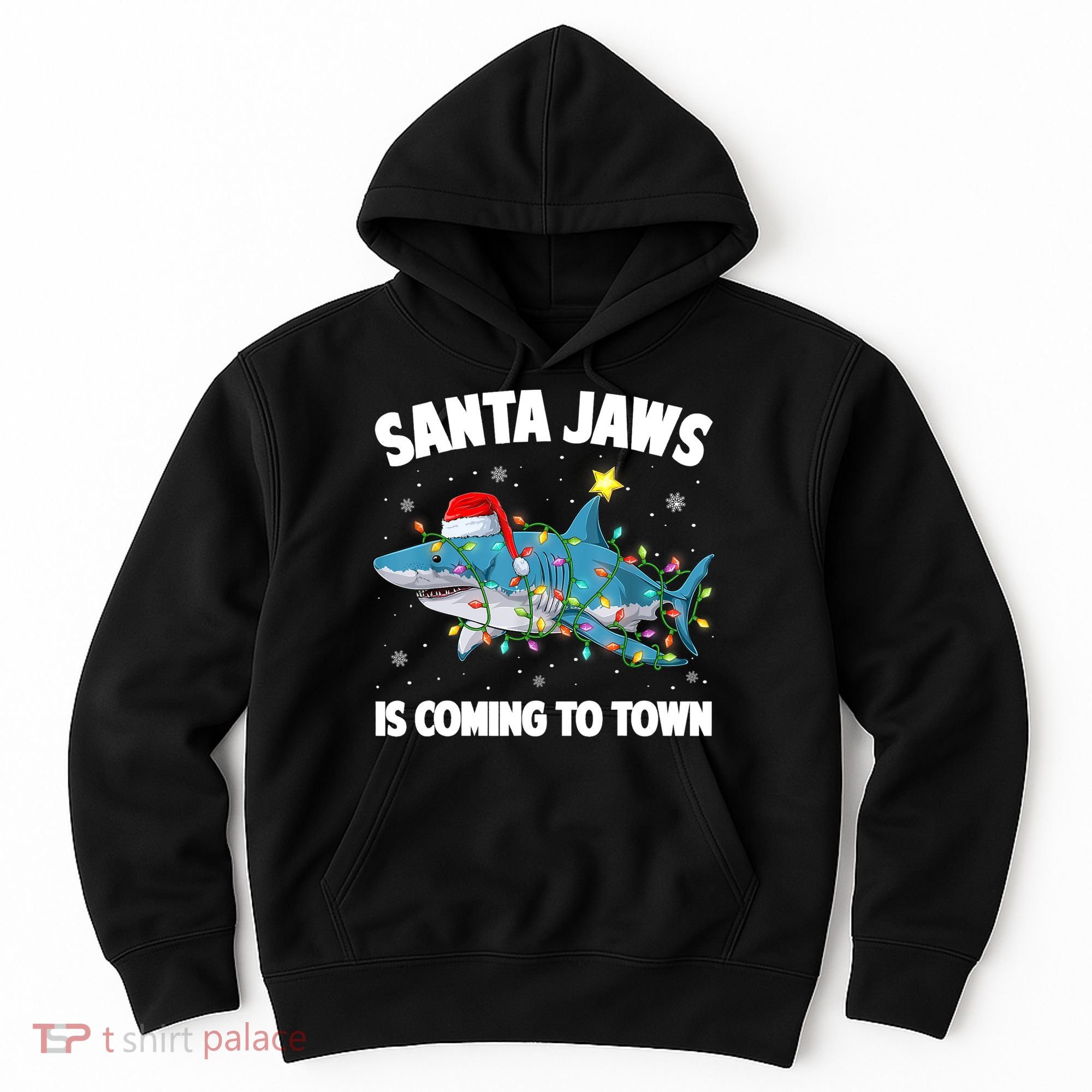 Santa Jaws Shark Christmas Lights Merry Sharkmas Xmas Boys TShirt Hoodie