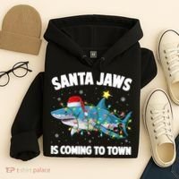 Santa Jaws Shark Christmas Lights Merry Sharkmas Xmas Boys TShirt Hoodie thumb 4