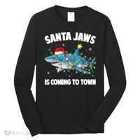 Santa Jaws Shark Christmas Lights Merry Sharkmas Xmas Boys TShirt Long Sleeve Shirt thumb 0