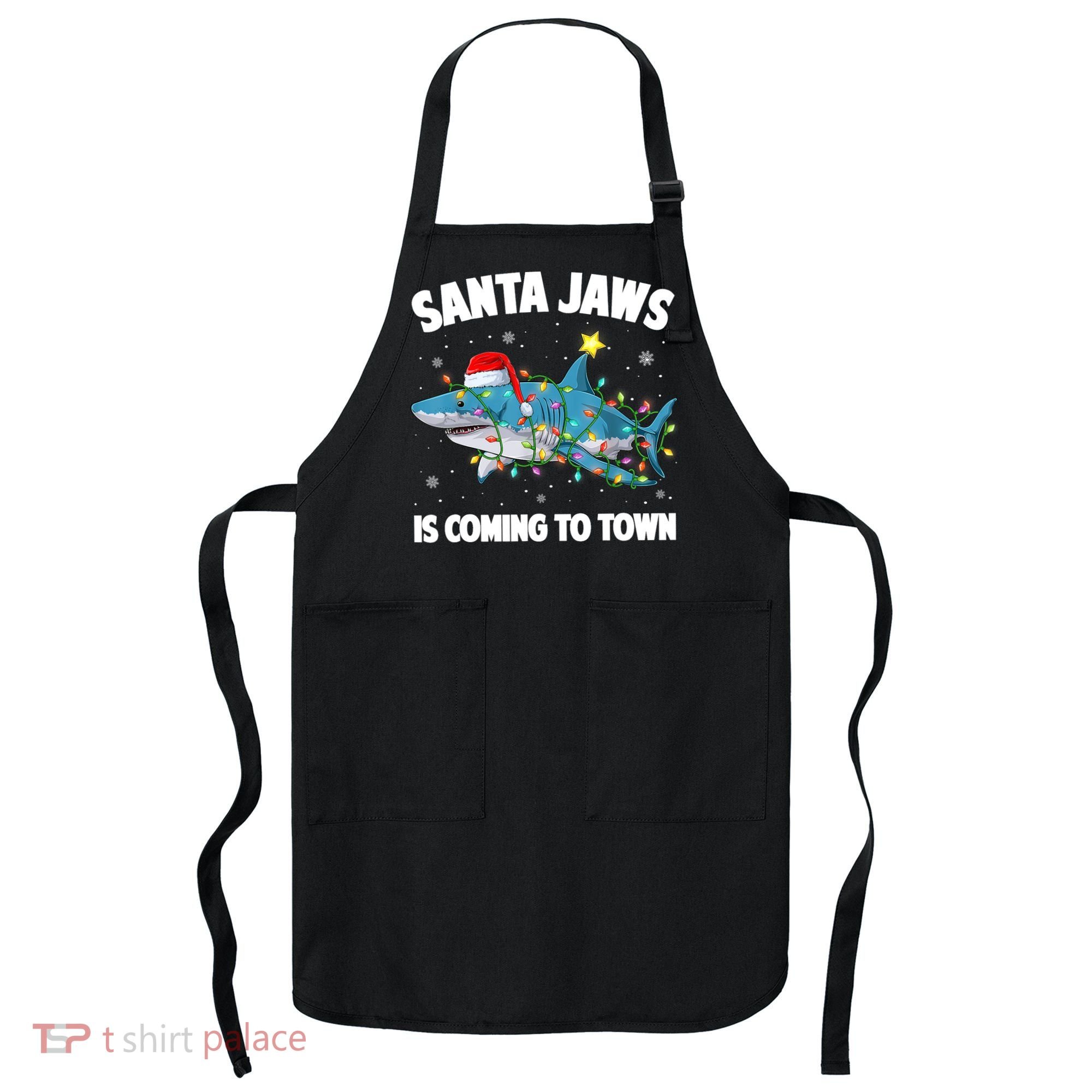 Santa Jaws Shark Christmas Lights Merry Sharkmas Xmas Boys TShirt Apron