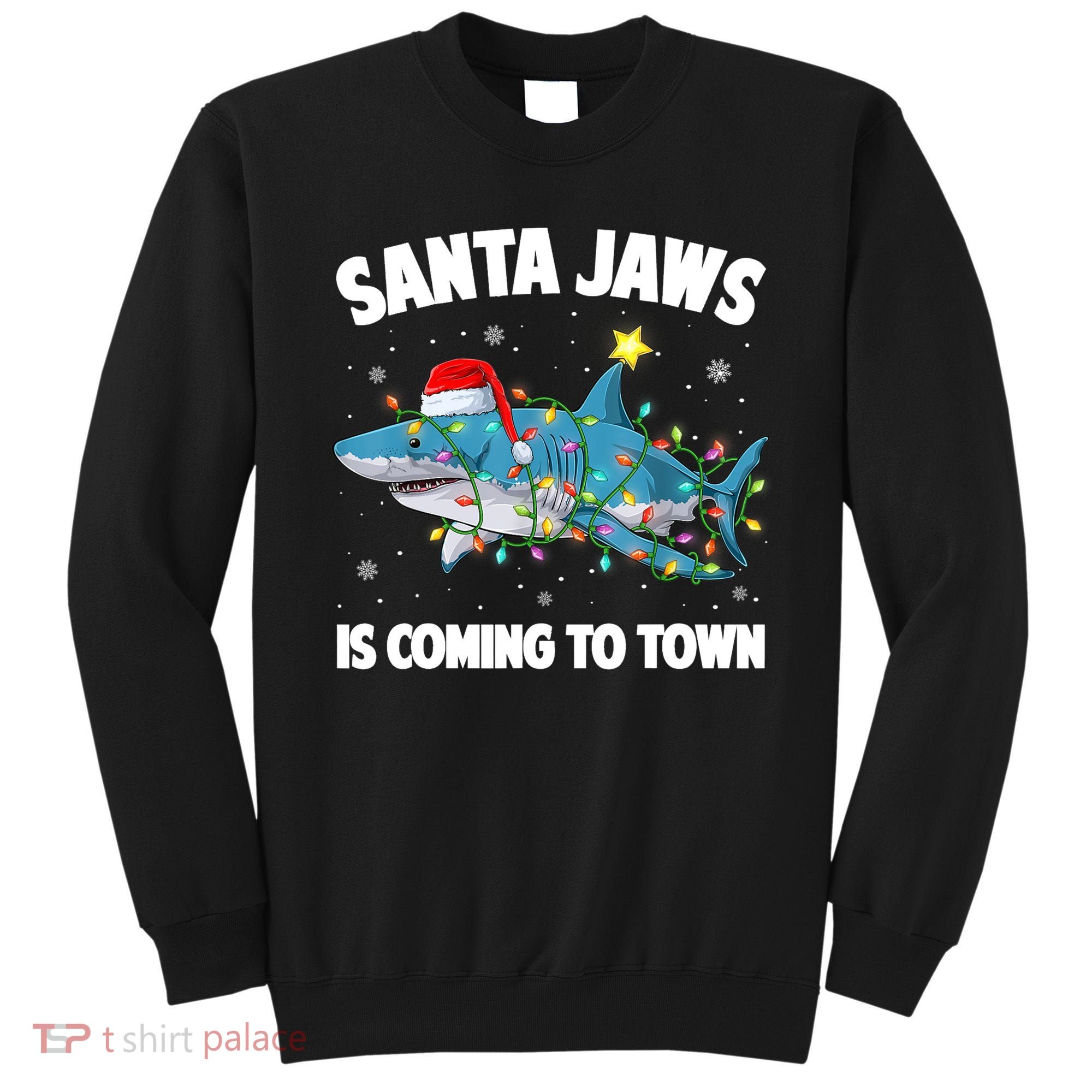 Santa Jaws Shark Christmas Lights Merry Sharkmas Xmas Boys TShirt Sweatshirt