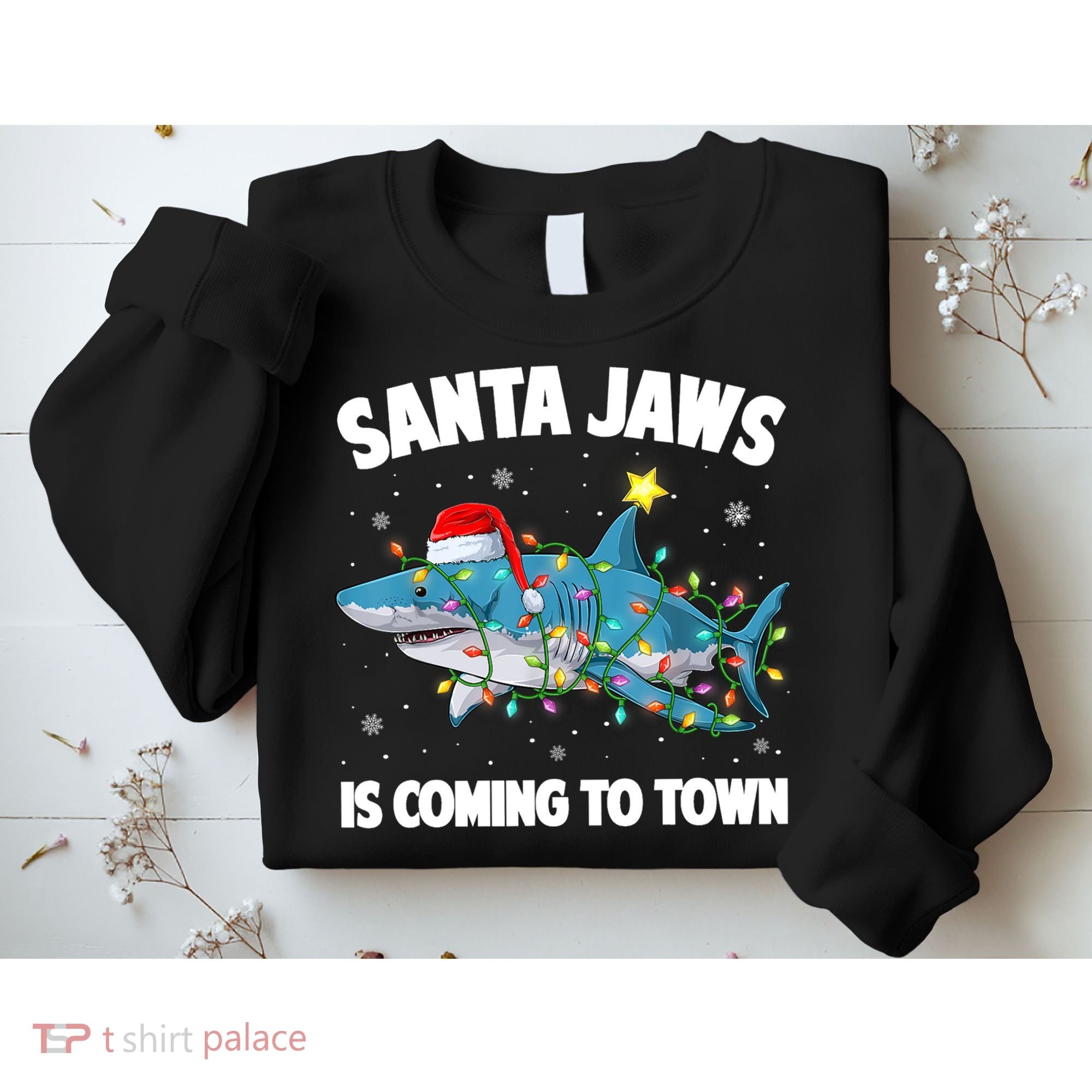 Santa Jaws Shark Christmas Lights Merry Sharkmas Xmas Boys TShirt Sweatshirt