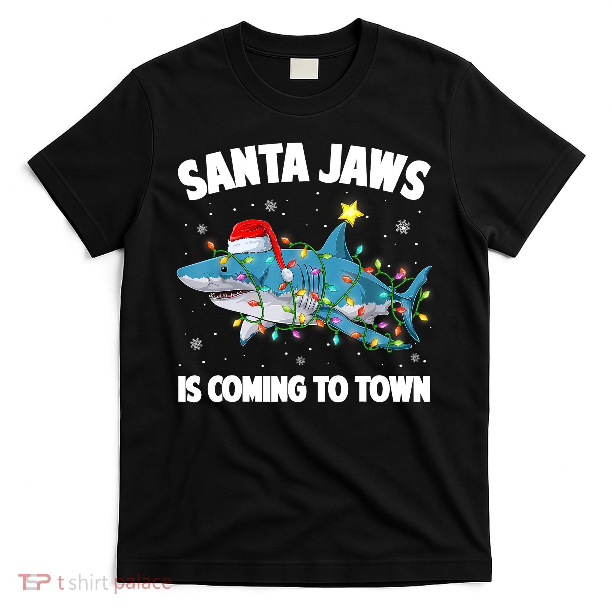 Santa Jaws Shark Christmas Lights Merry Sharkmas Xmas Boys TShirt T-Shirt