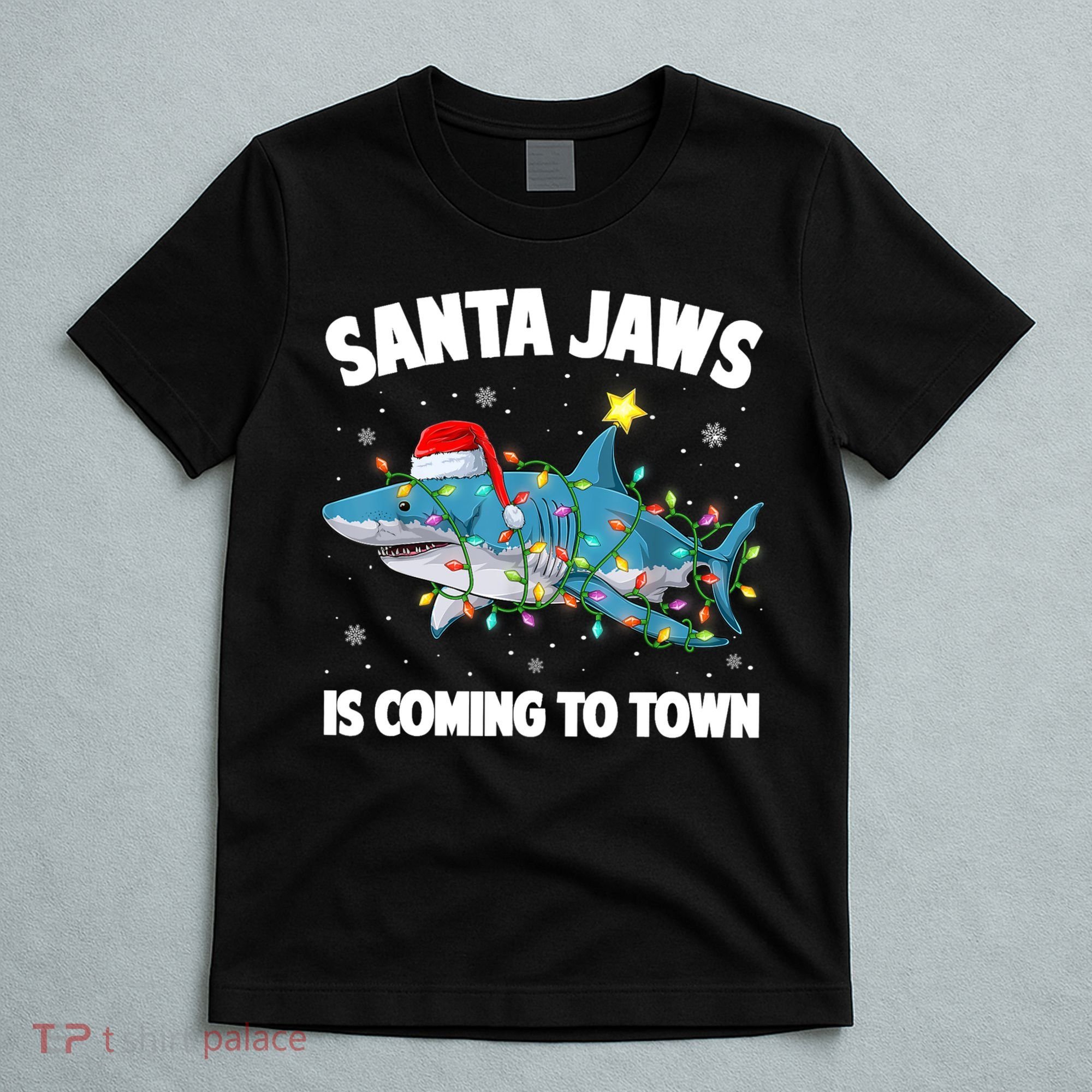 Santa Jaws Shark Christmas Lights Merry Sharkmas Xmas Boys TShirt T-Shirt