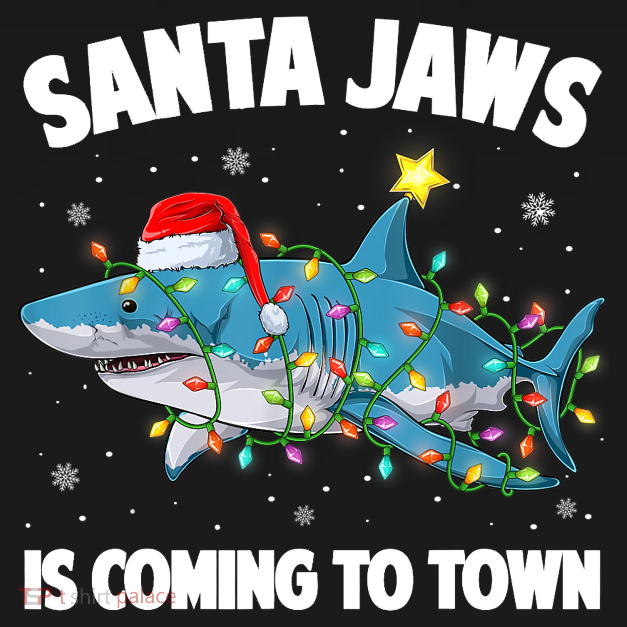 Santa Jaws Shark Christmas Lights Merry Sharkmas Xmas Boys TShirt T-Shirt