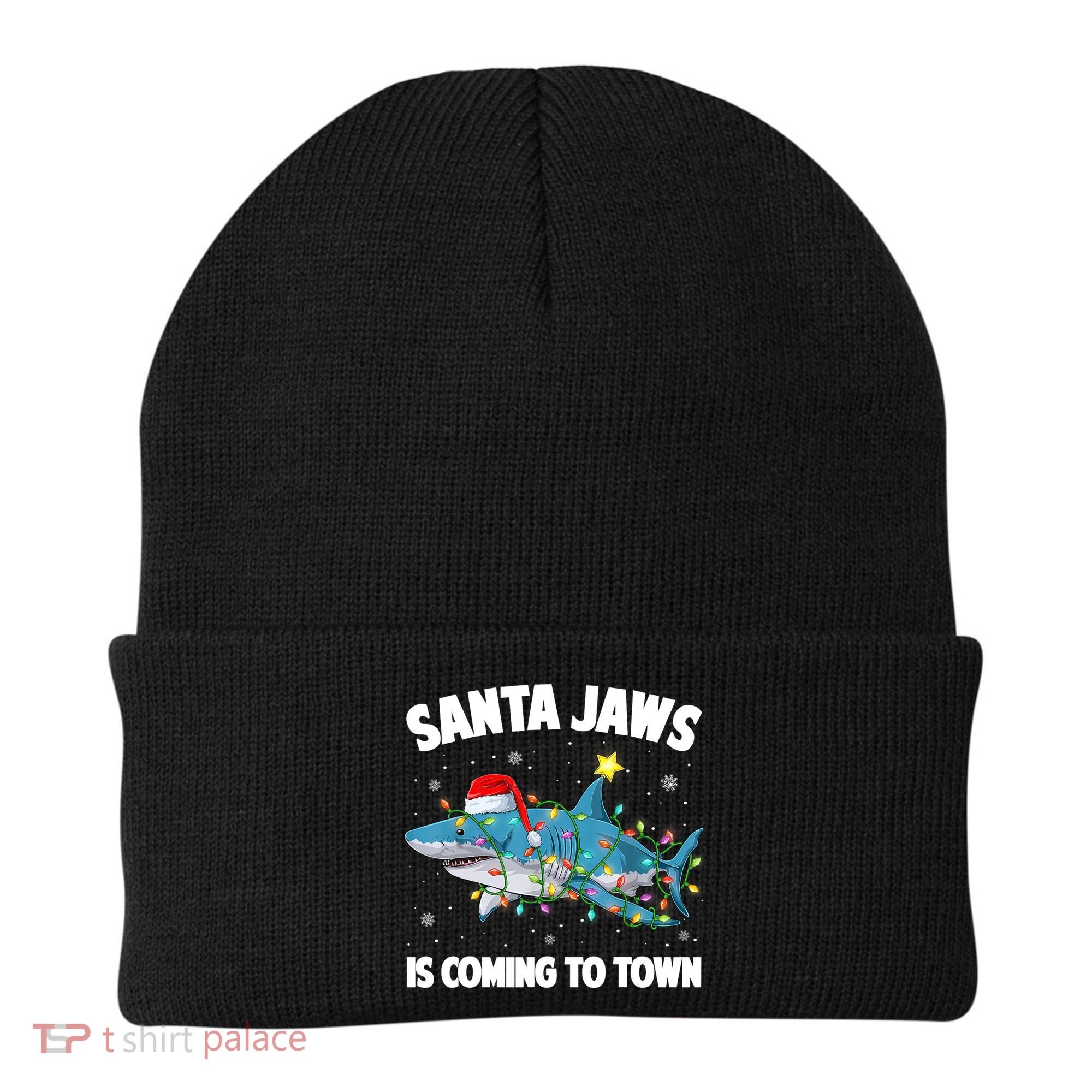 Santa Jaws Shark Christmas Lights Merry Sharkmas Xmas Boys TShirt Beanie