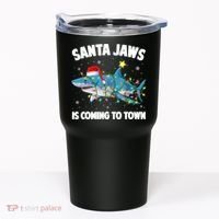 Santa Jaws Shark Christmas Lights Merry Sharkmas Xmas Boys TShirt Tumbler thumb 0