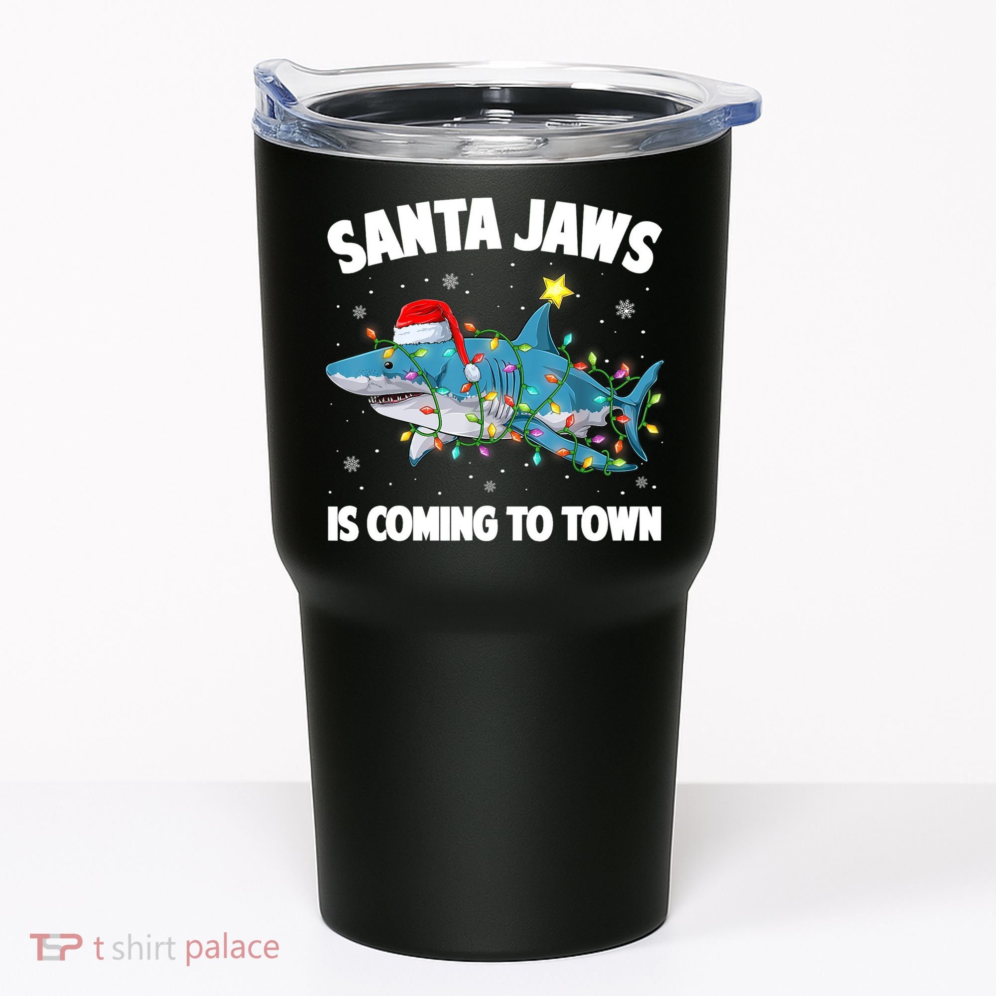Santa Jaws Shark Christmas Lights Merry Sharkmas Xmas Boys TShirt Tumbler