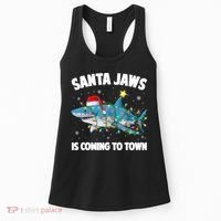 Santa Jaws Shark Christmas Lights Merry Sharkmas Xmas Boys TShirt Women's Tank Top thumb 0