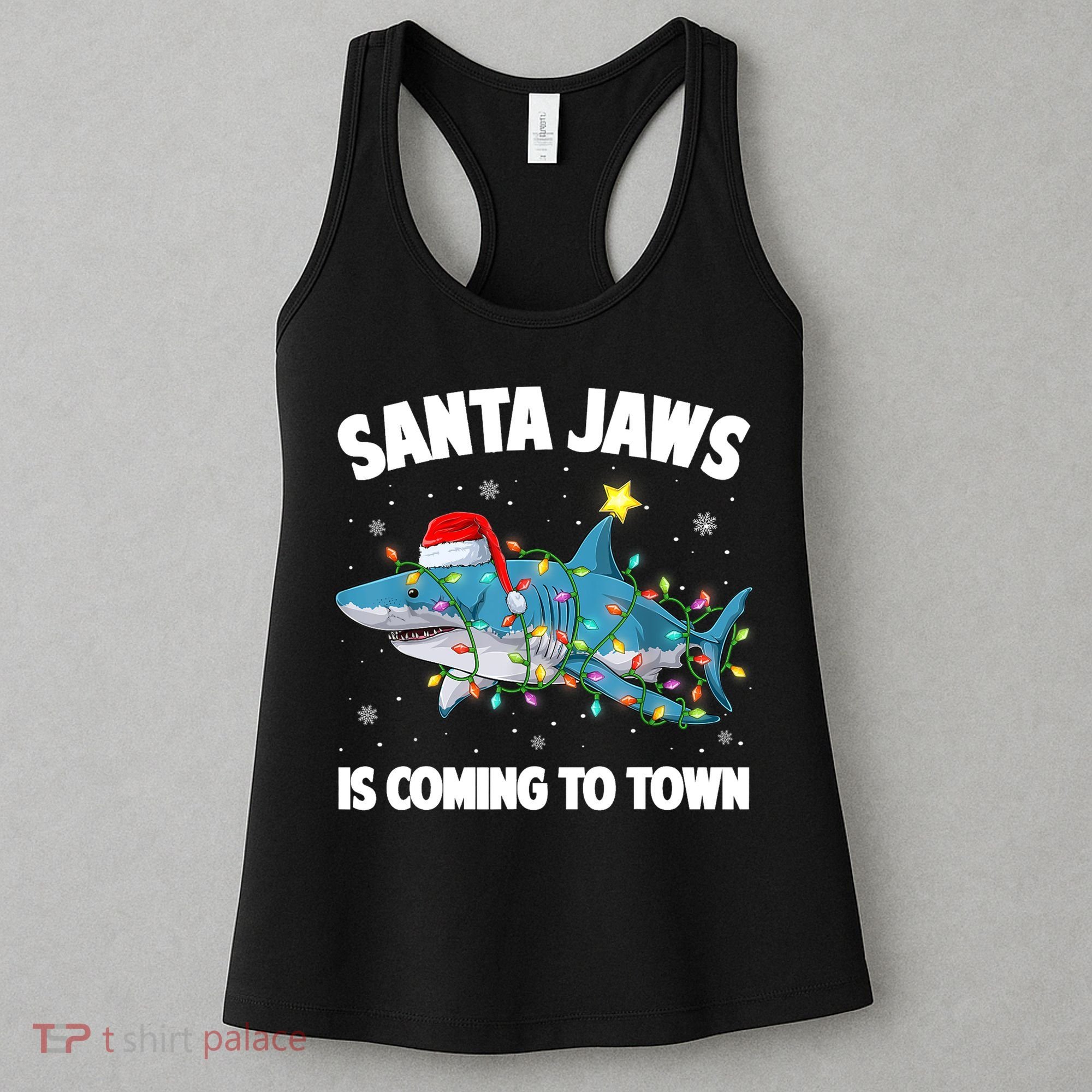 Santa Jaws Shark Christmas Lights Merry Sharkmas Xmas Boys TShirt Women's Tank Top