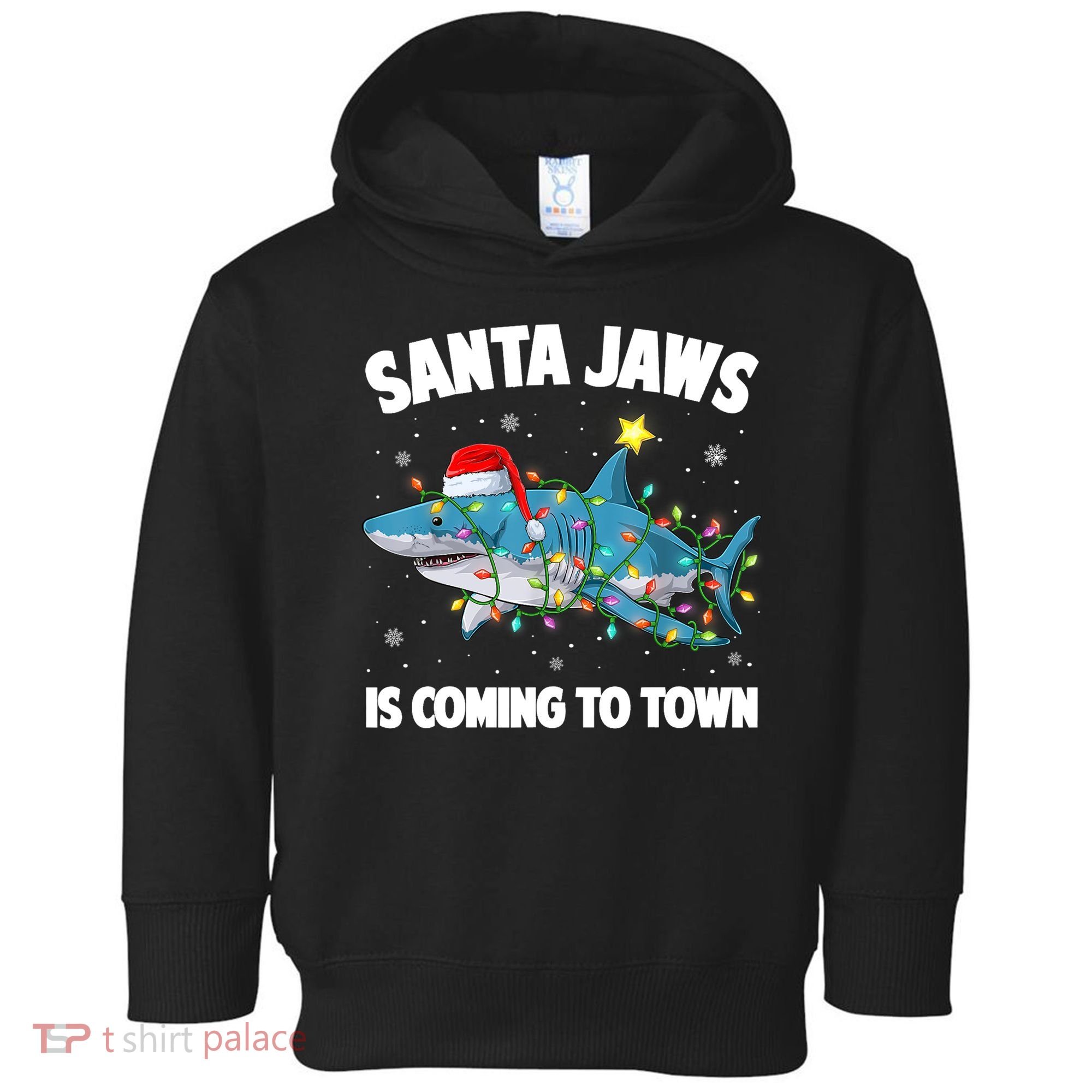 Santa Jaws Shark Christmas Lights Merry Sharkmas Xmas Boys TShirt Toddler Hoodie