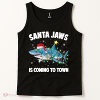Santa Jaws Shark Christmas Lights Merry Sharkmas Xmas Boys TShirt Tank Top thumb 2