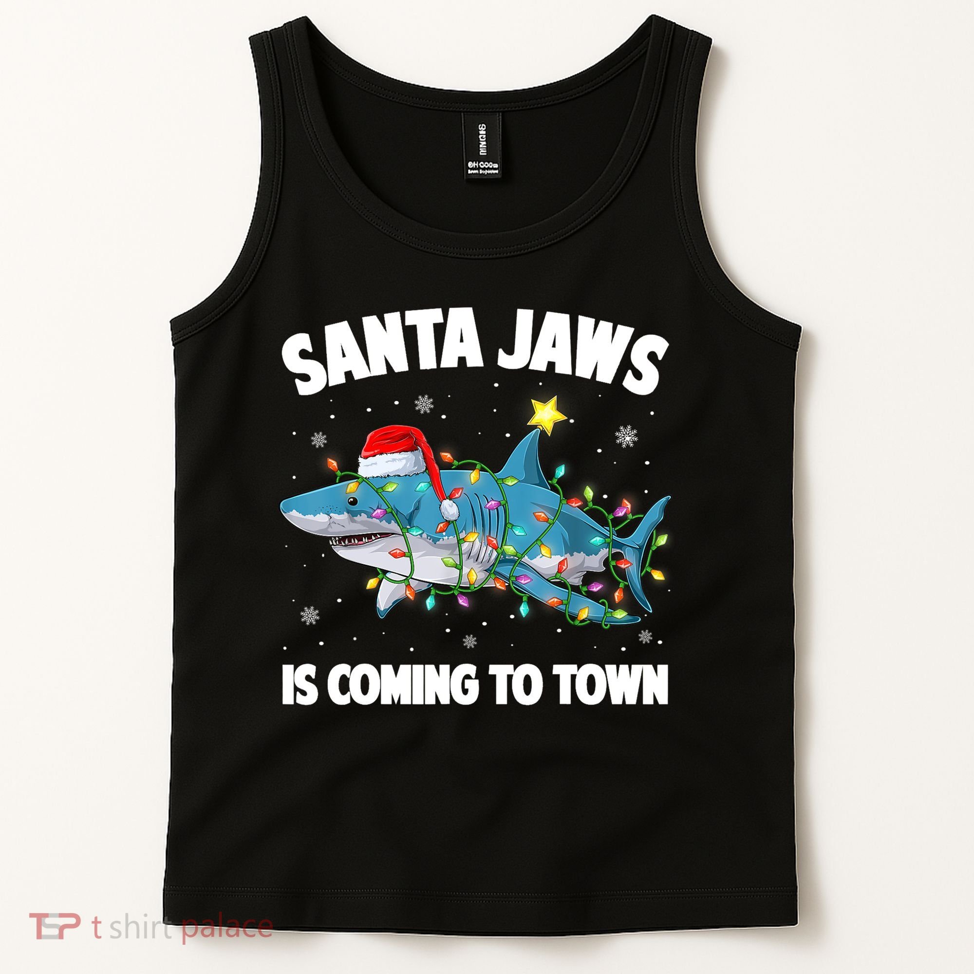Santa Jaws Shark Christmas Lights Merry Sharkmas Xmas Boys TShirt Tank Top