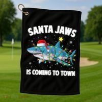 Santa Jaws Shark Christmas Lights Merry Sharkmas Xmas Boys TShirt Golf Towel thumb 1