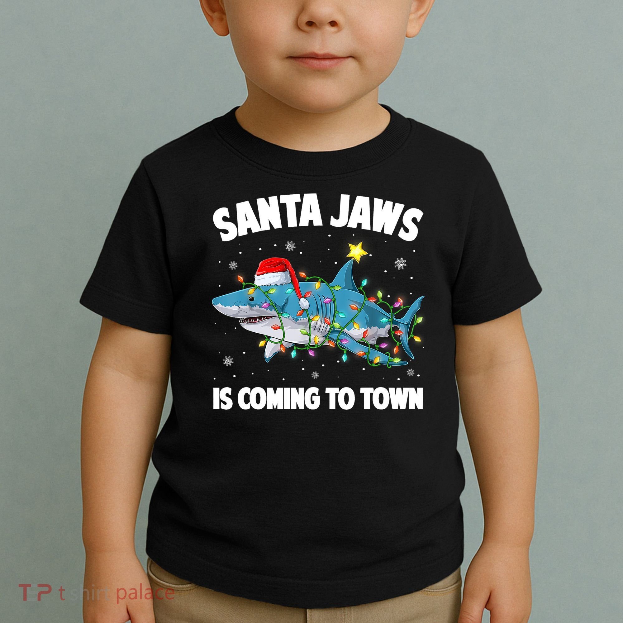Santa Jaws Shark Christmas Lights Merry Sharkmas Xmas Boys TShirt Toddler T-Shirt