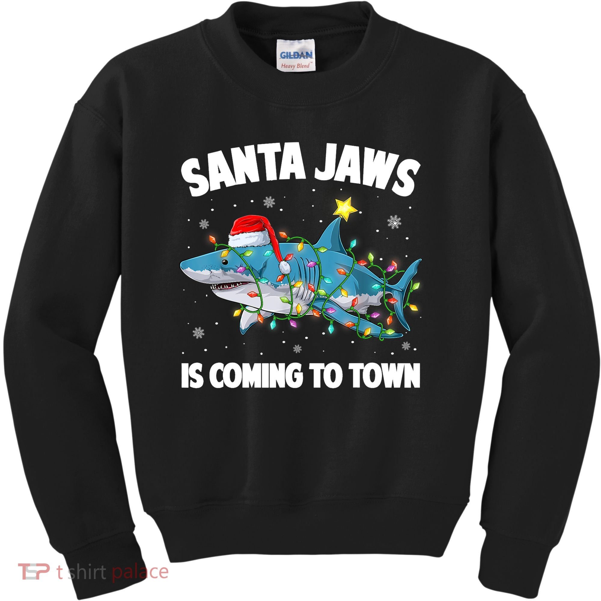 Santa Jaws Shark Christmas Lights Merry Sharkmas Xmas Boys TShirt Kids Sweatshirt