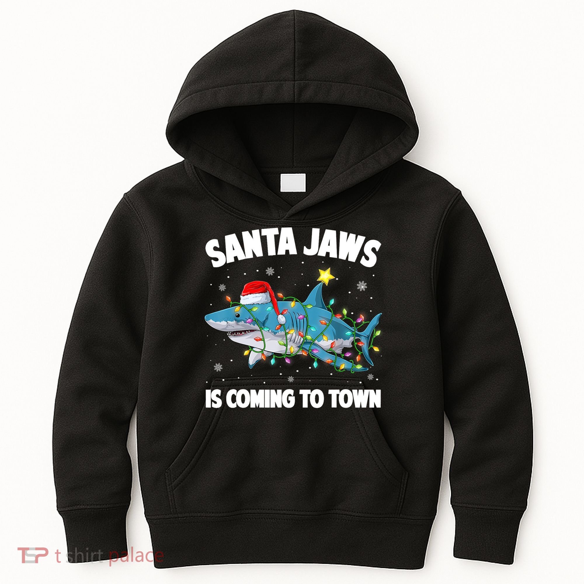 Santa Jaws Shark Christmas Lights Merry Sharkmas Xmas Boys TShirt Kids Hoodie