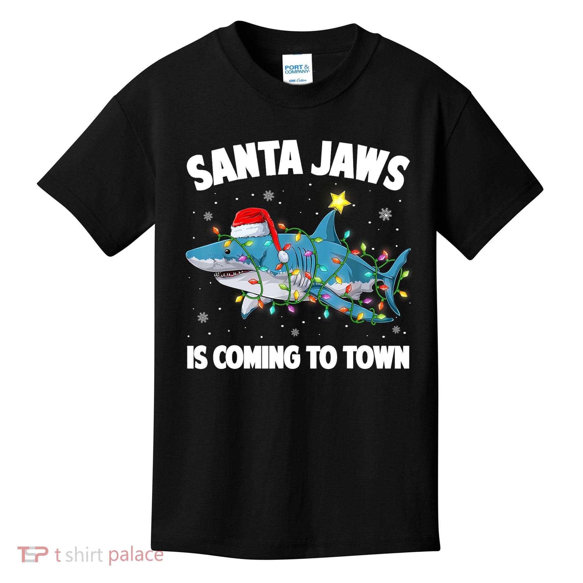 Santa Jaws Shark Christmas Lights Merry Sharkmas Xmas Boys TShirt Kids T-Shirt