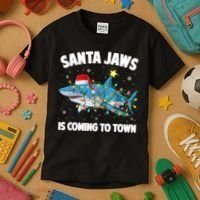 Santa Jaws Shark Christmas Lights Merry Sharkmas Xmas Boys TShirt Kids T-Shirt thumb 3