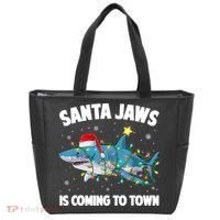 Santa Jaws Shark Christmas Lights Merry Sharkmas Xmas Boys TShirt Tote Bag thumb 0