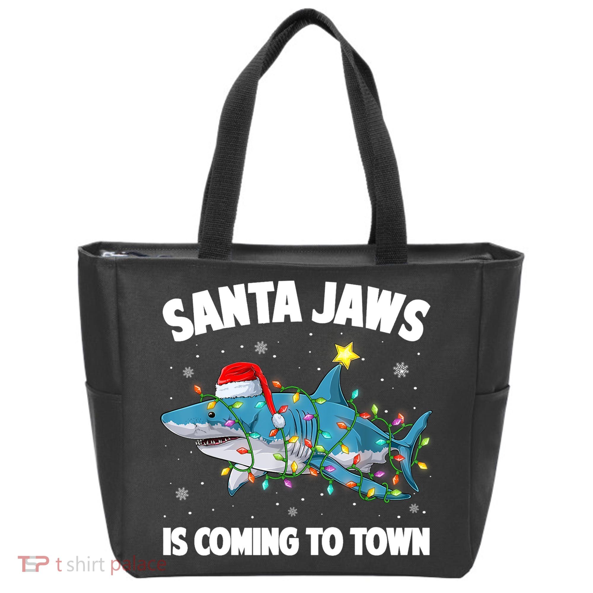 Santa Jaws Shark Christmas Lights Merry Sharkmas Xmas Boys TShirt Tote Bag