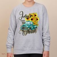 Sunflower Jesus Take The Wheel Christian Gift Leopard Print Women's Sweatshirt thumb 0