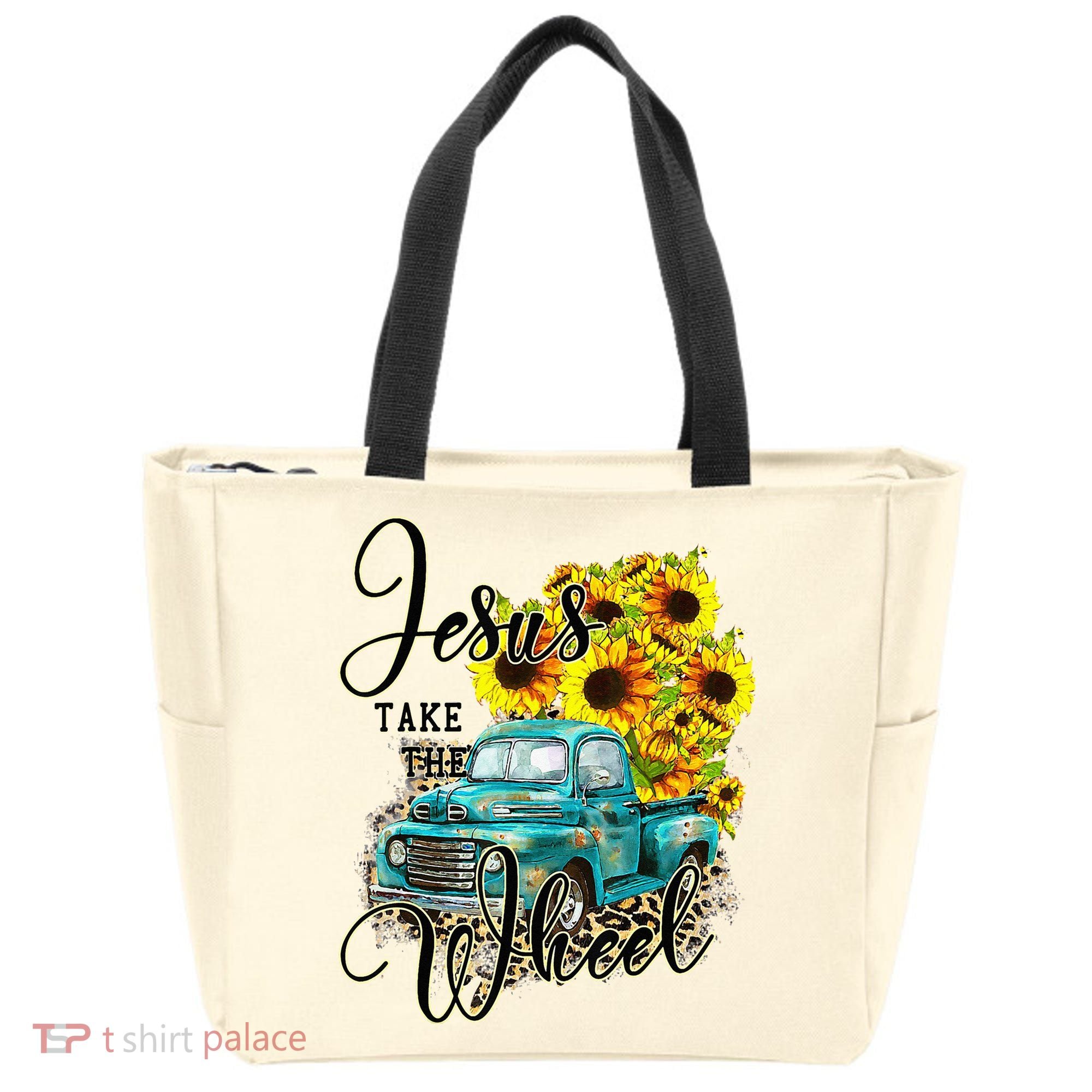 Sunflower Jesus Take The Wheel Christian Gift Leopard Print Tote Bag