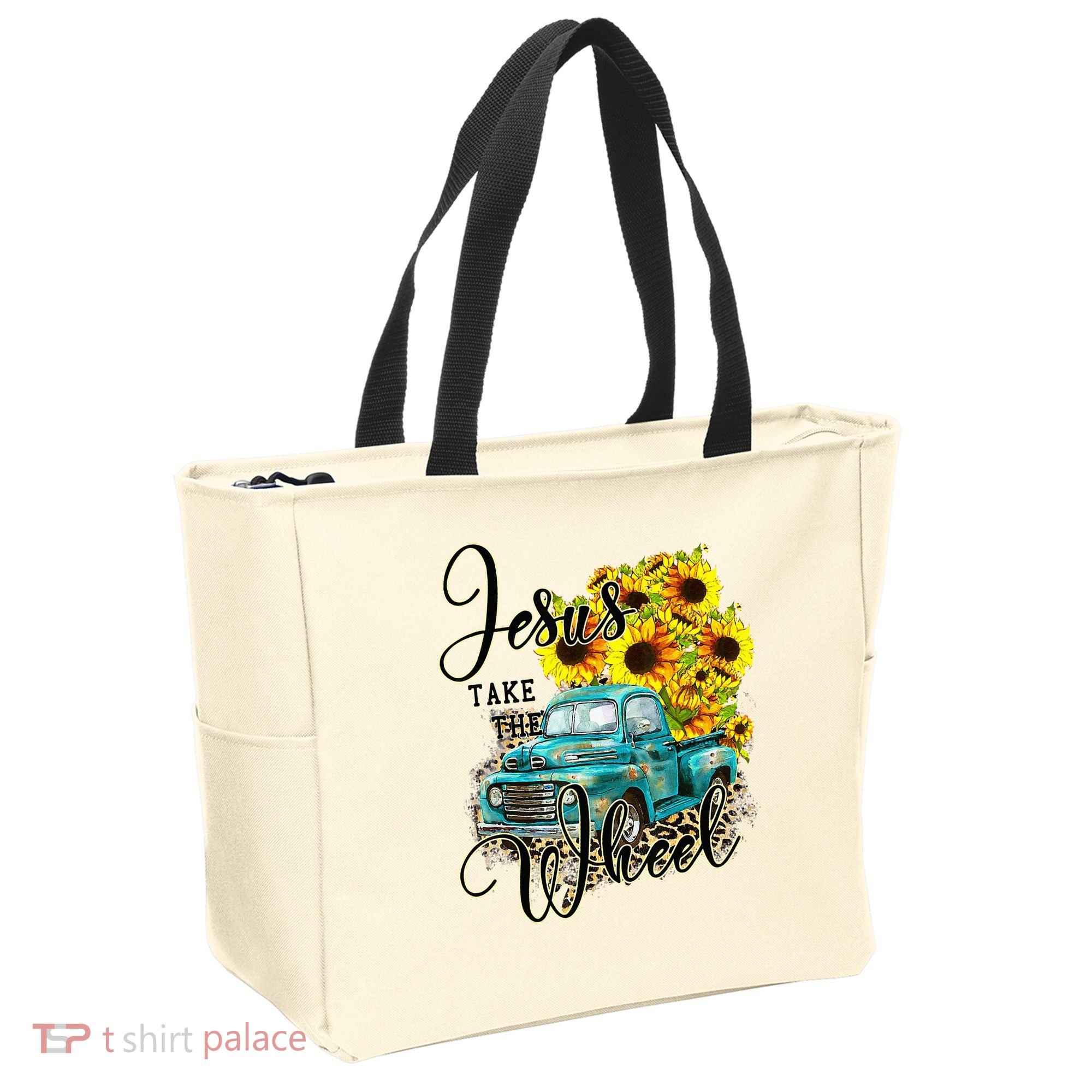 Sunflower Jesus Take The Wheel Christian Gift Leopard Print Tote Bag