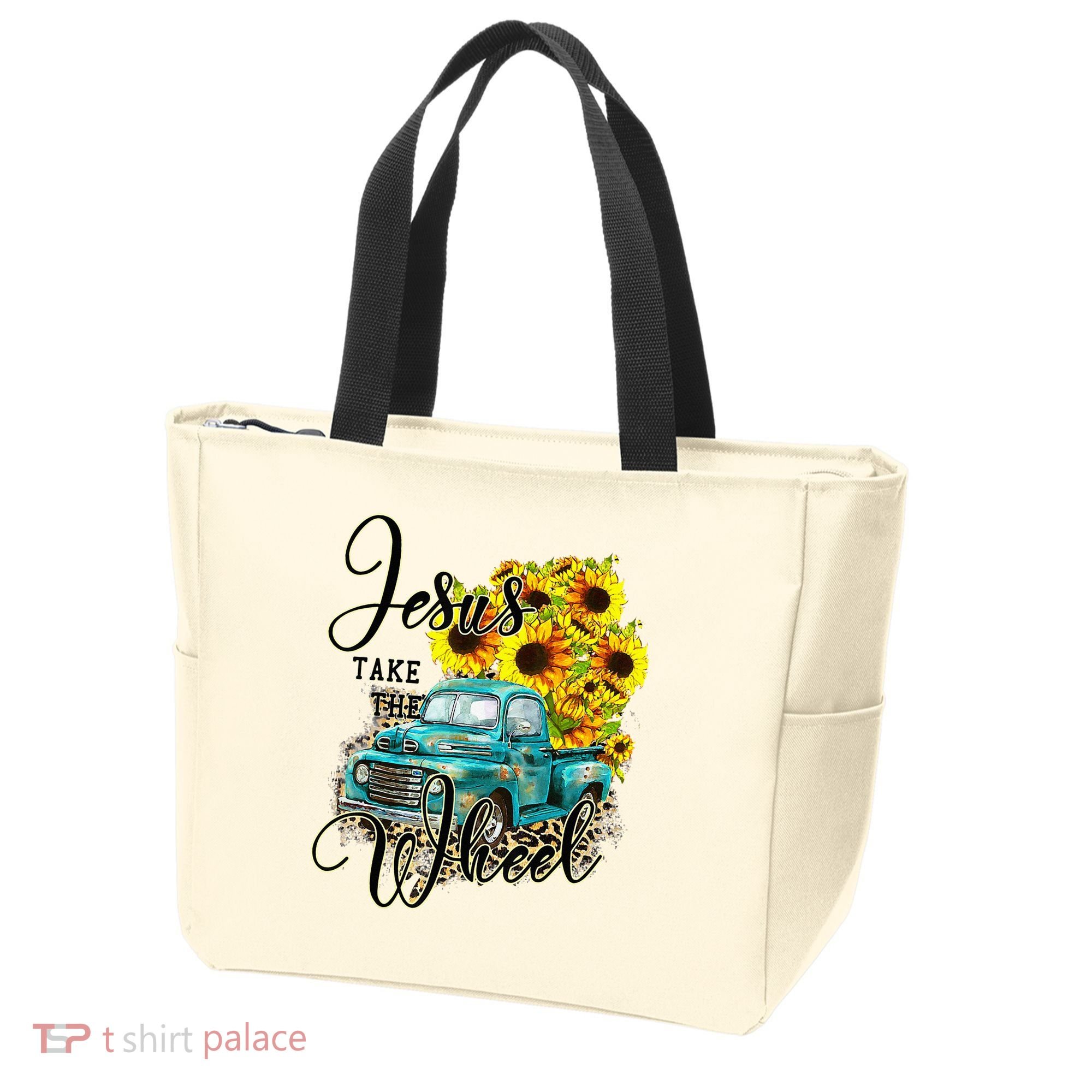 Sunflower Jesus Take The Wheel Christian Gift Leopard Print Tote Bag